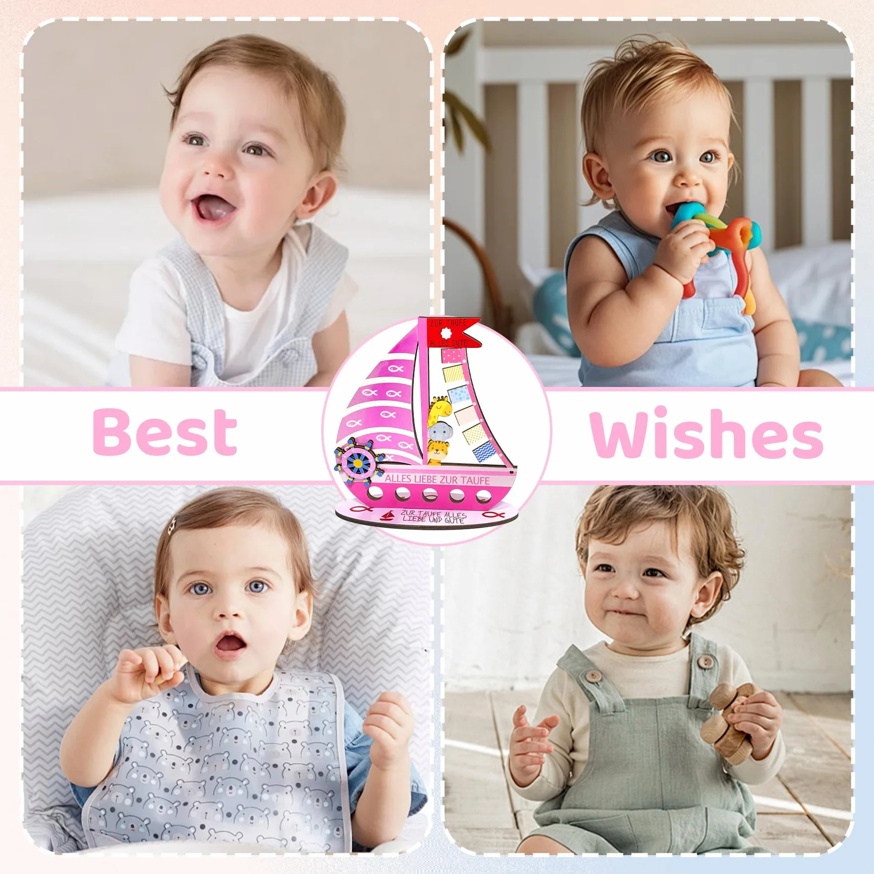 VEEKAY Cadeau en Bois Arche de Noé avec Bande LED pour Baptême Naissance Communion Anniversaire