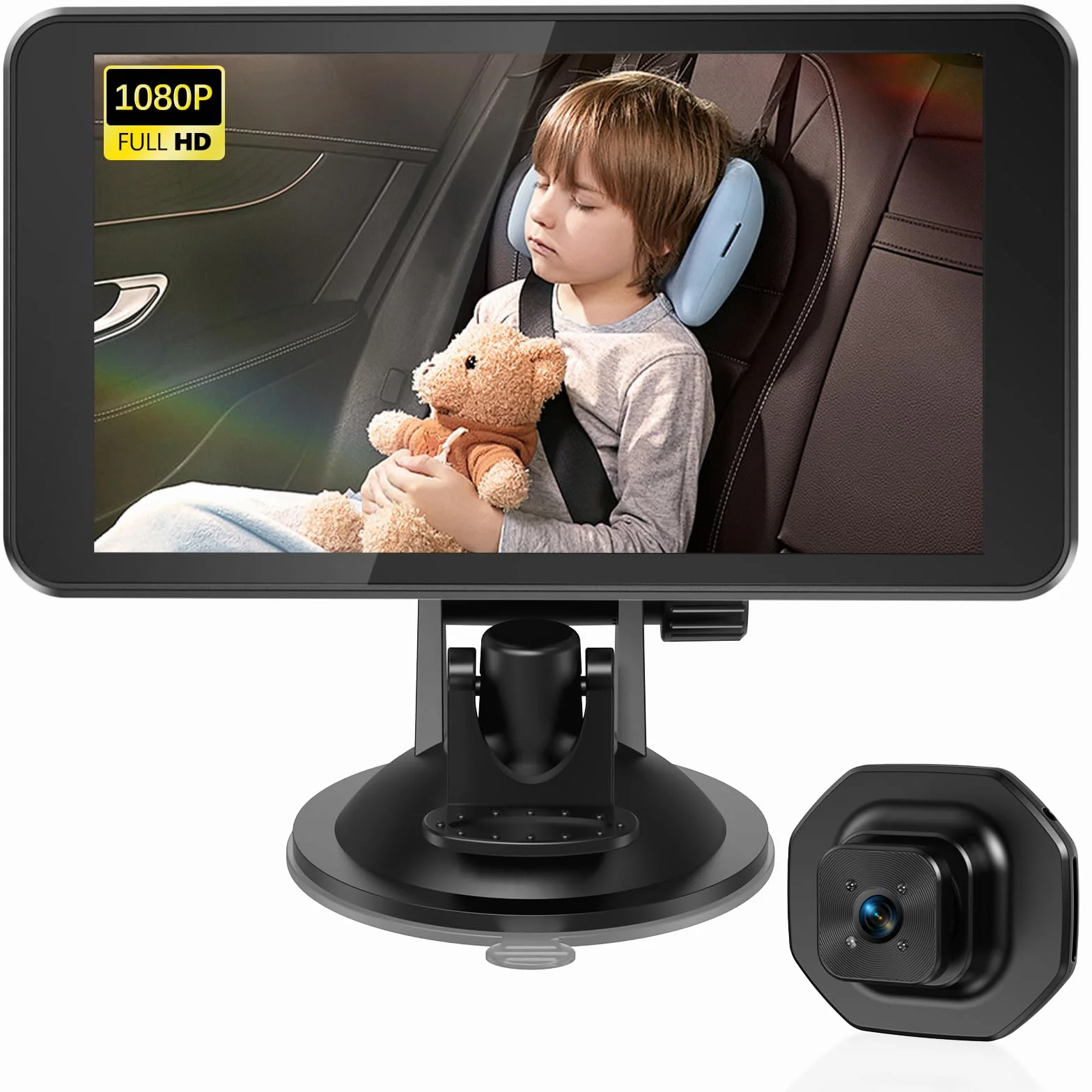 Caméra de Voiture pour Bébé 5" 1080P Vision Nocturne 170° Large Vision Moniteur Retroviseur