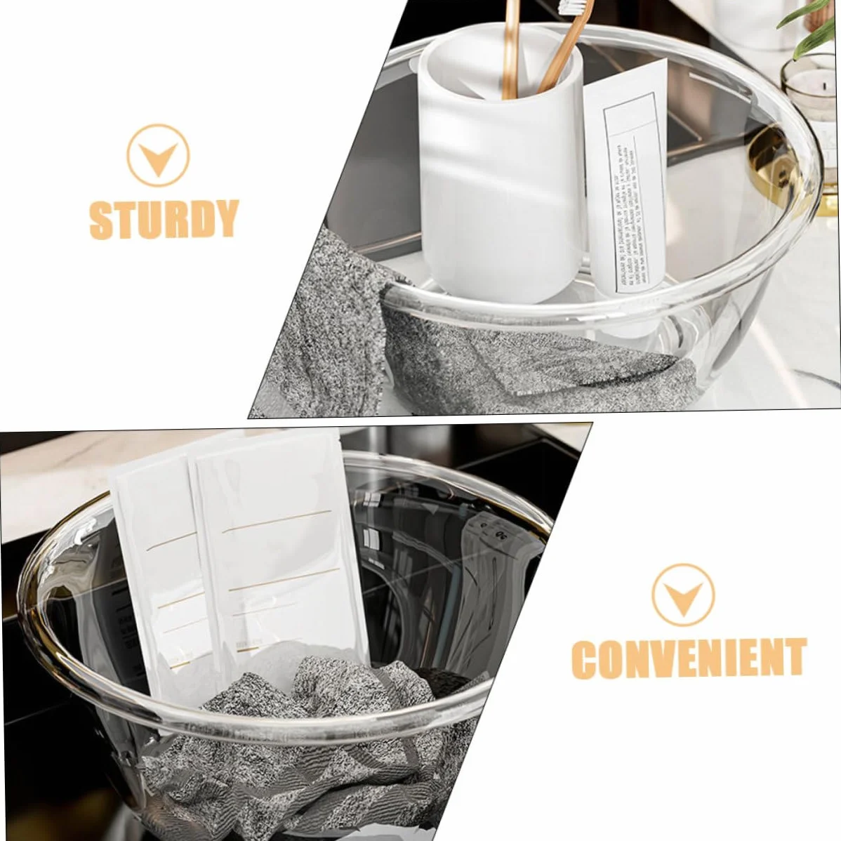 Vasque en Plastique Transparent Bassin de Lavage pour Visage Shampoing Seau Lavabo Salle de Bain