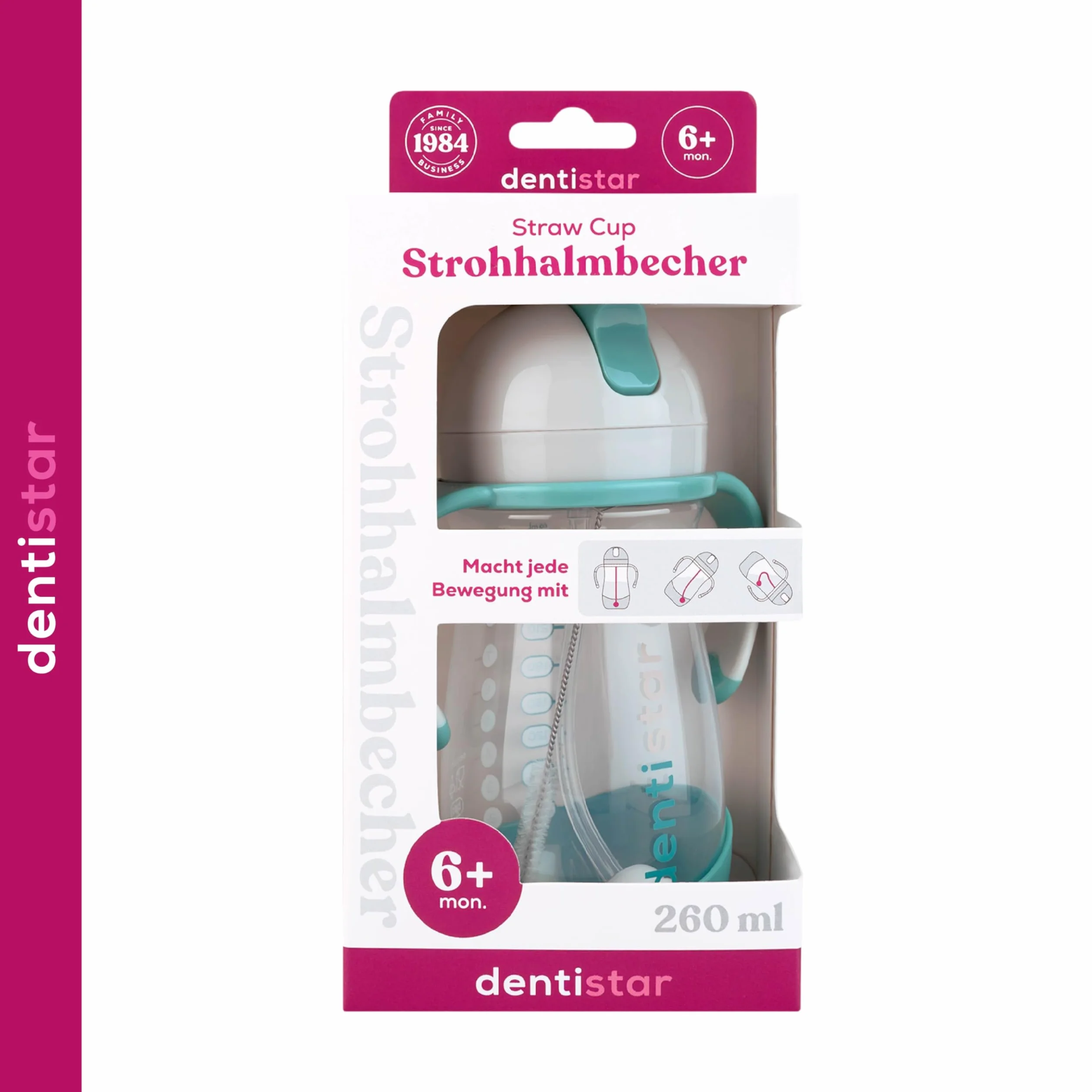 Dentistar Gourde bébé 260 ml avec paille sans BPA – Bouteille hermétique poignée antidérapante Menthe