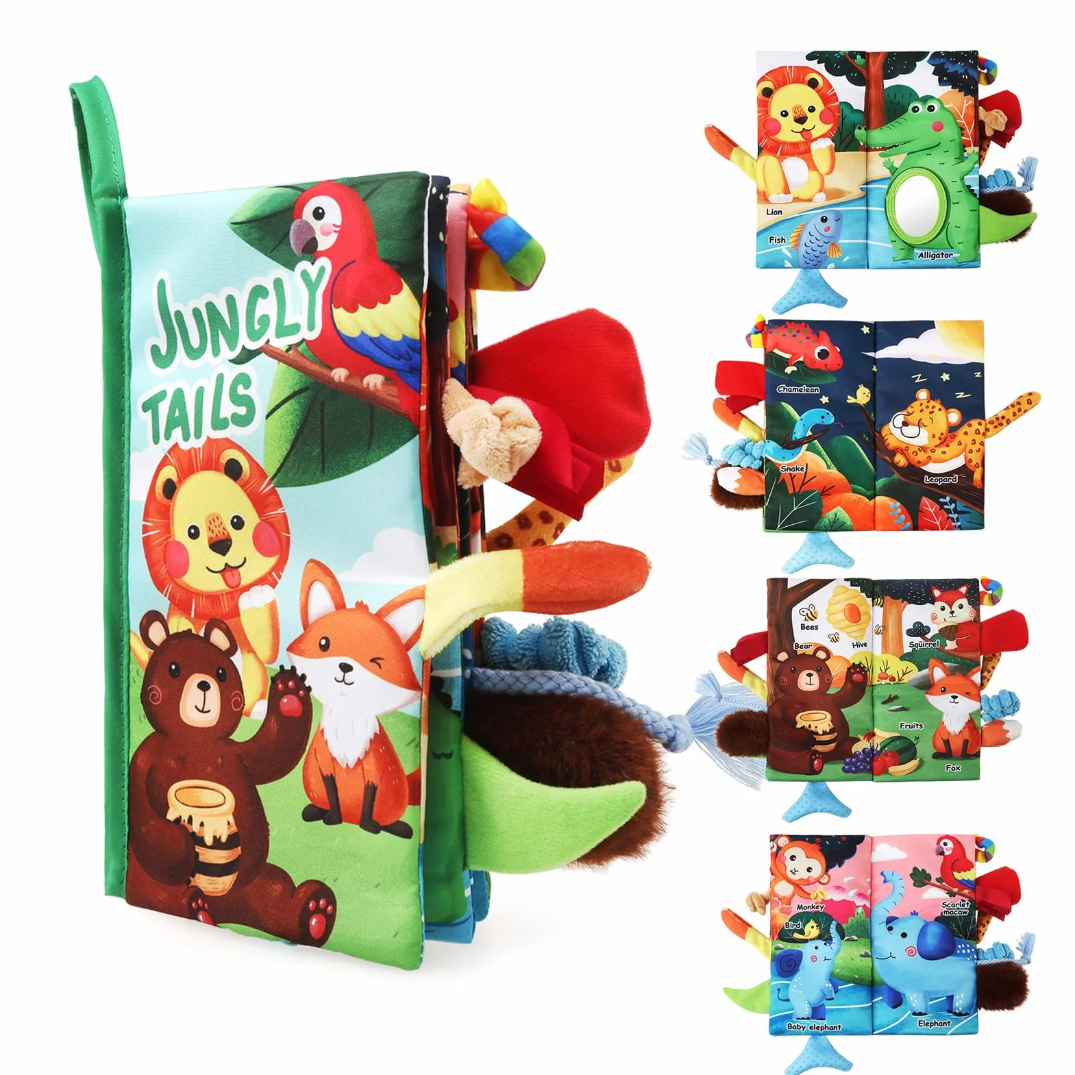 JoyPlus Jeux Montessori Bebe Eveil 0-12 Mois, Jouets Livre Tissu Sensoriels Animaux avec Miroir