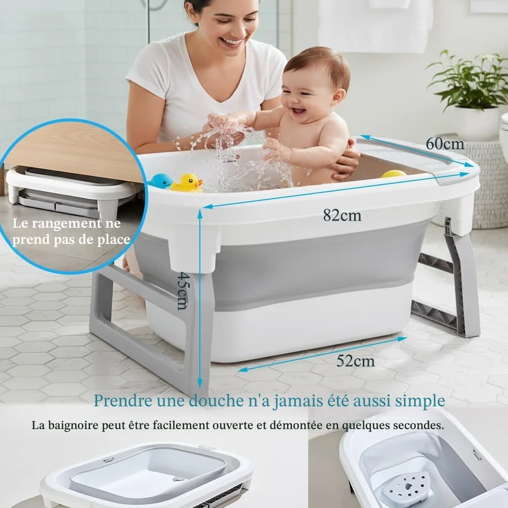 Baignoire pliable pour enfant 0-9 ans grise