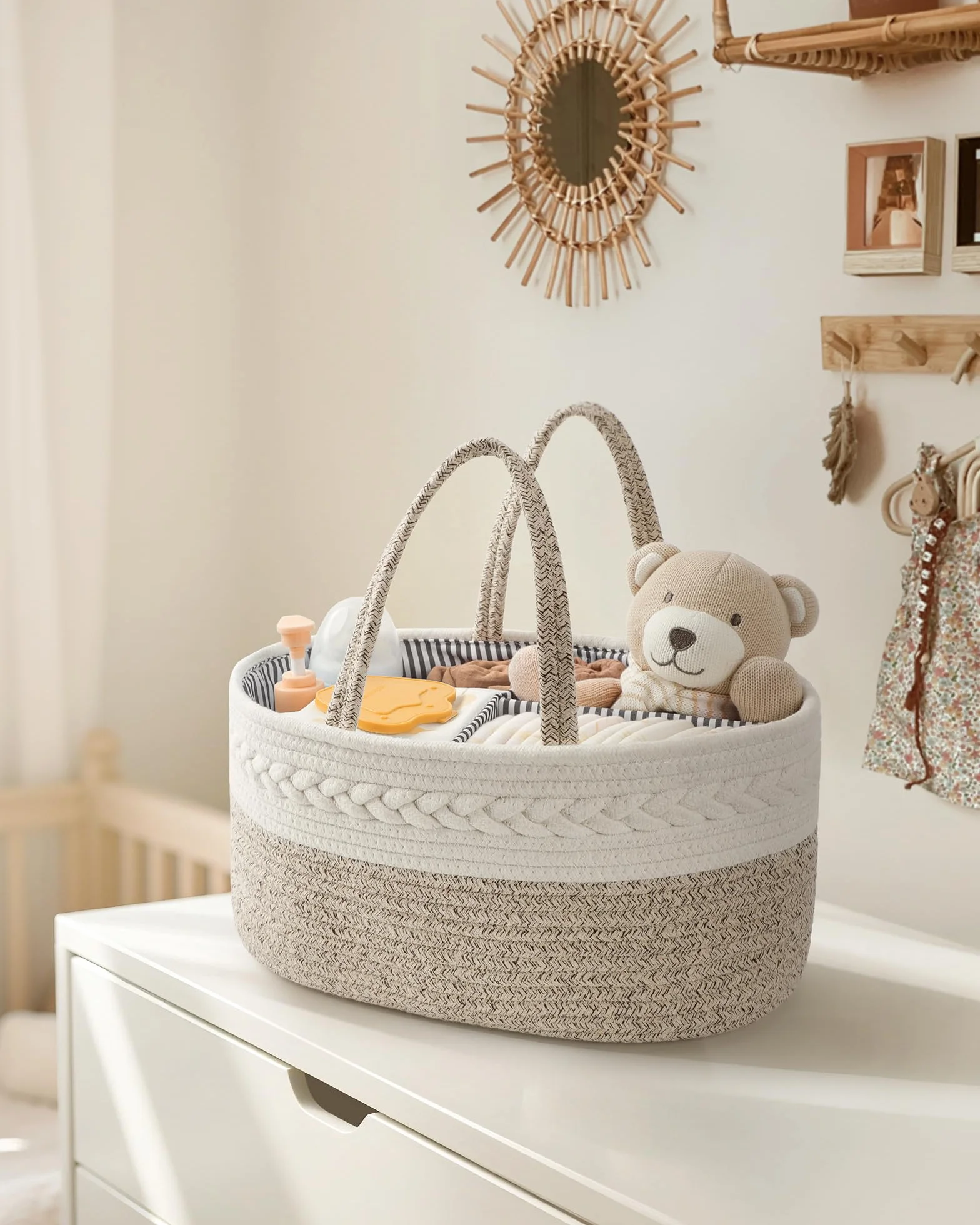 Maliton Panier Rangement Bébé avec Compartiments en Corde Coton pour Nouveau-né