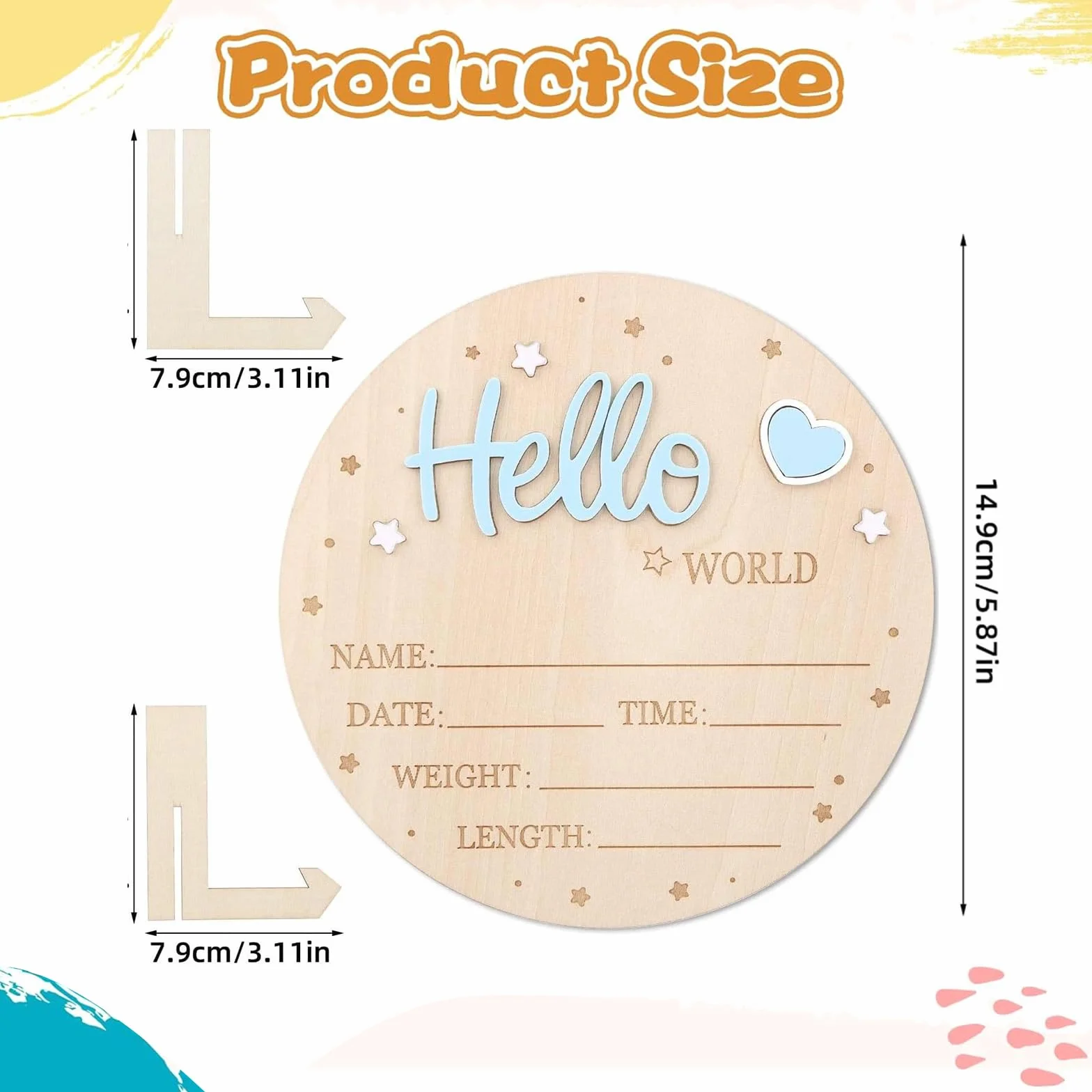 Plaque Annonce Bébé « Bonjour Monde » en Bois Bleu, Carte du Monde pour Pronostic de Naissance, Décoration Chambre Bébé
