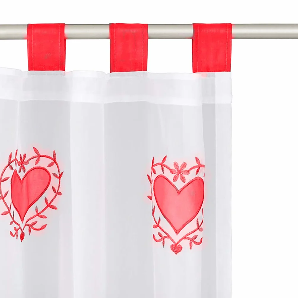 Rideaux Transparents Broderie Coeur Rouge 140x225cm SIMPVALE