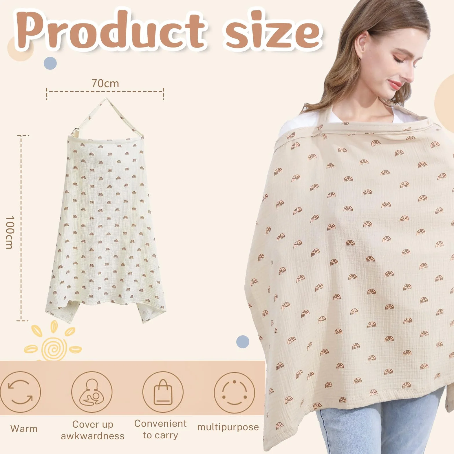 Foulard d'allaitement en mousseline, couverture pour maman et bébé, multicolore, taille L