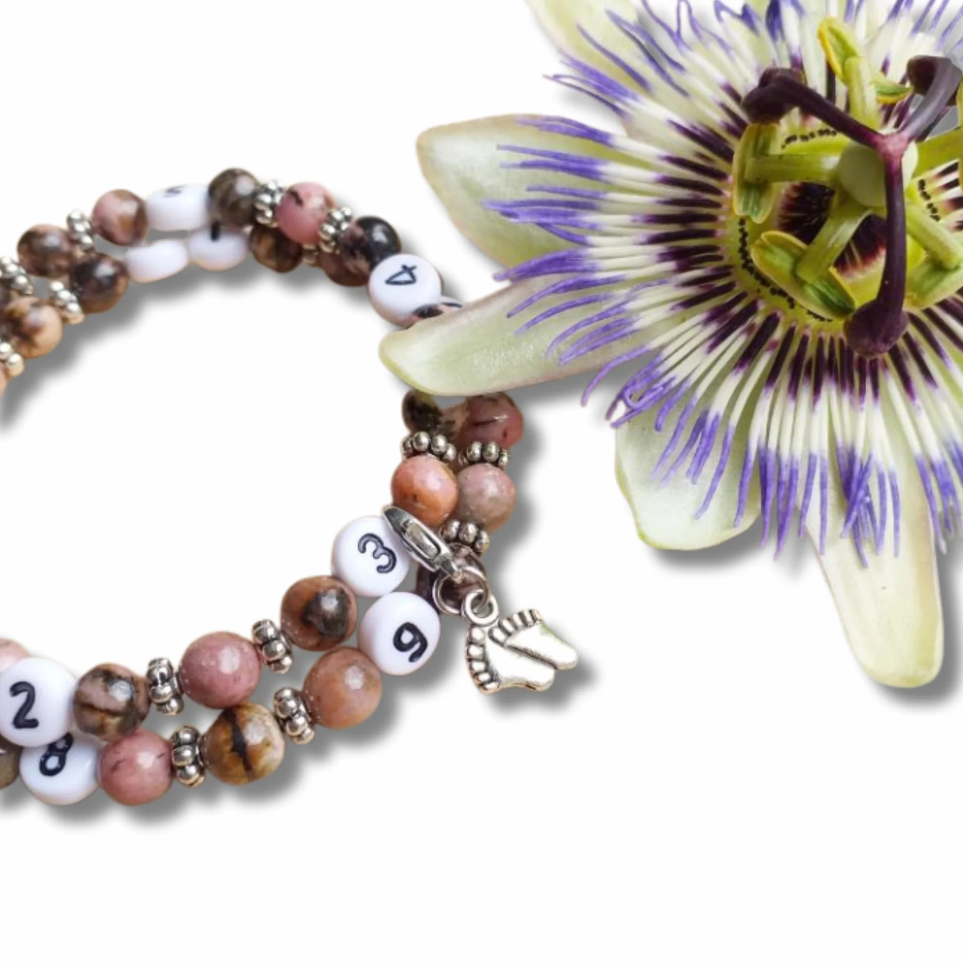 Bracelet d'allaitement Rhodonite Samnith - notez l'heure de la dernière tétée