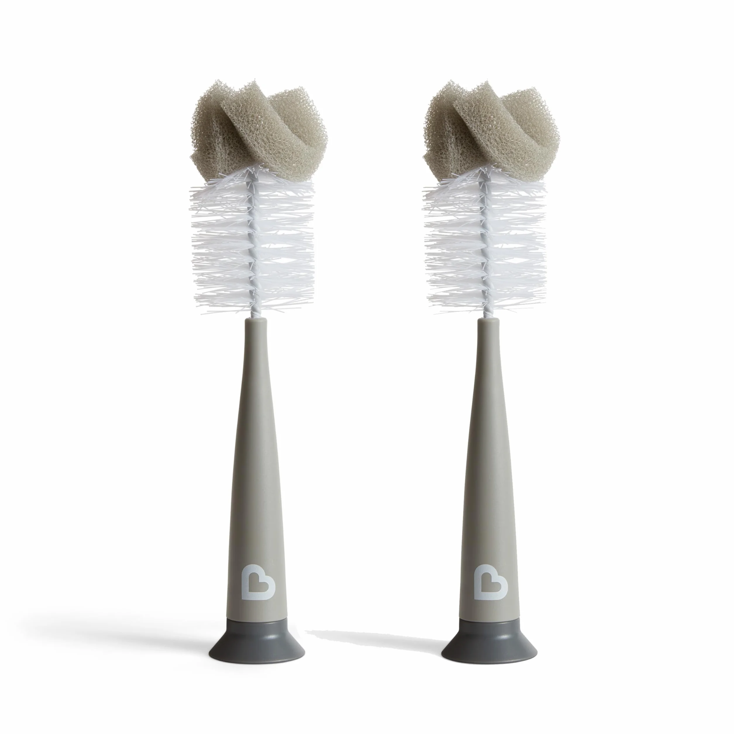 Munchkin Brosse à Biberon Lot de 2 Gris, Nettoyage Biberons et Bouteilles, Brosse à Tétine Intégrée, Autonome, Compatible Lave-vaisselle