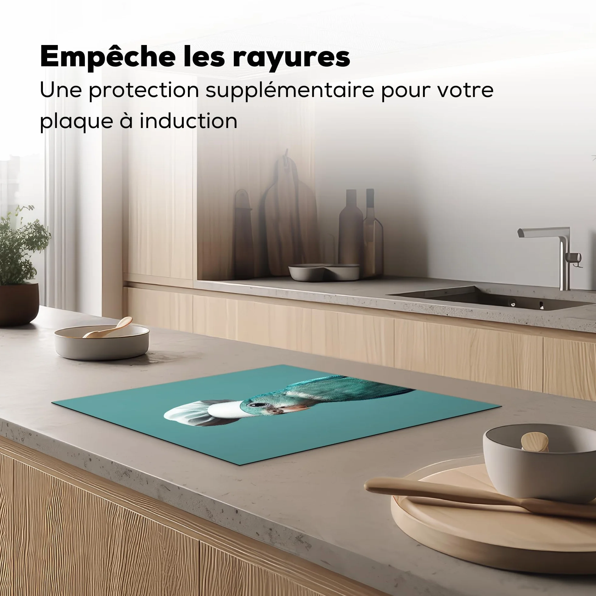 KitchenYeah Protection Plaque Induction 59x52 cm Protege Cuisine Cache Protège Cuisson Accessoires Perruche Oiseau Toque Chef Mignon