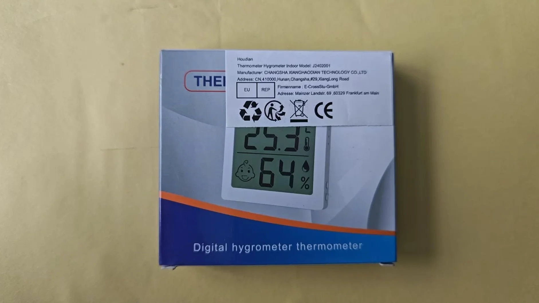 Thermomètre hygromètre ultra-fin grand écran 3,1 pouces numérique température humidité noir