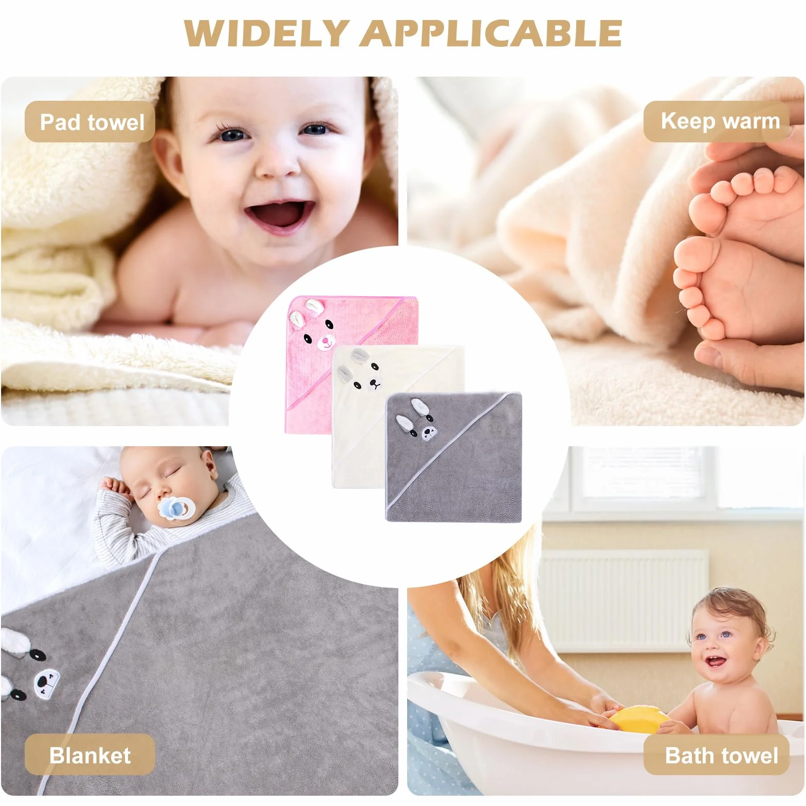 BORDEAG Cape De Bain 3 Pièces 80 x 80 cm pour Bébé 0-2 Ans