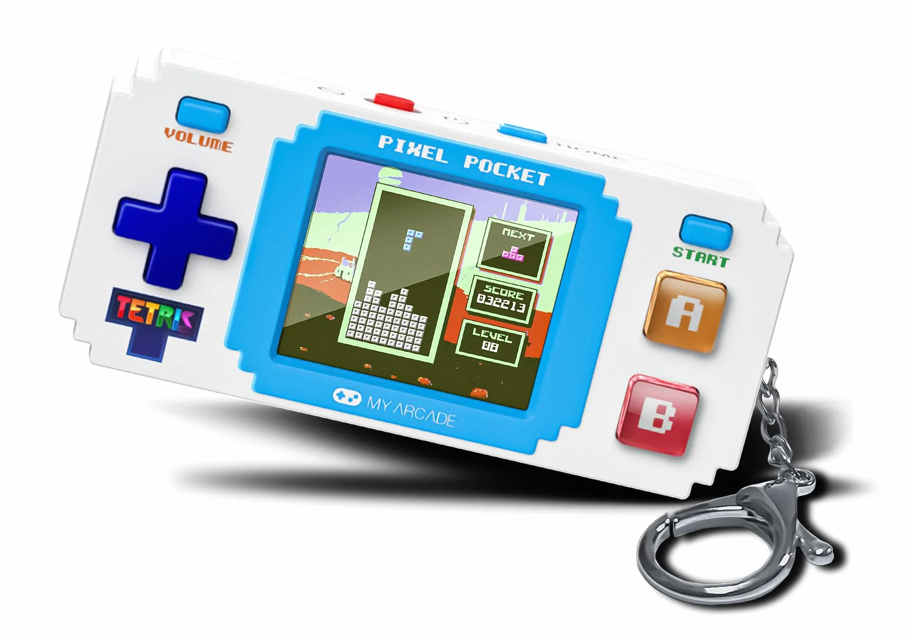 Tetris Pixel Player : jeu vidéo Tiny Tetris officiel, puzzle stratégique avec 10 jeux bonus, porte-clés arcade portable