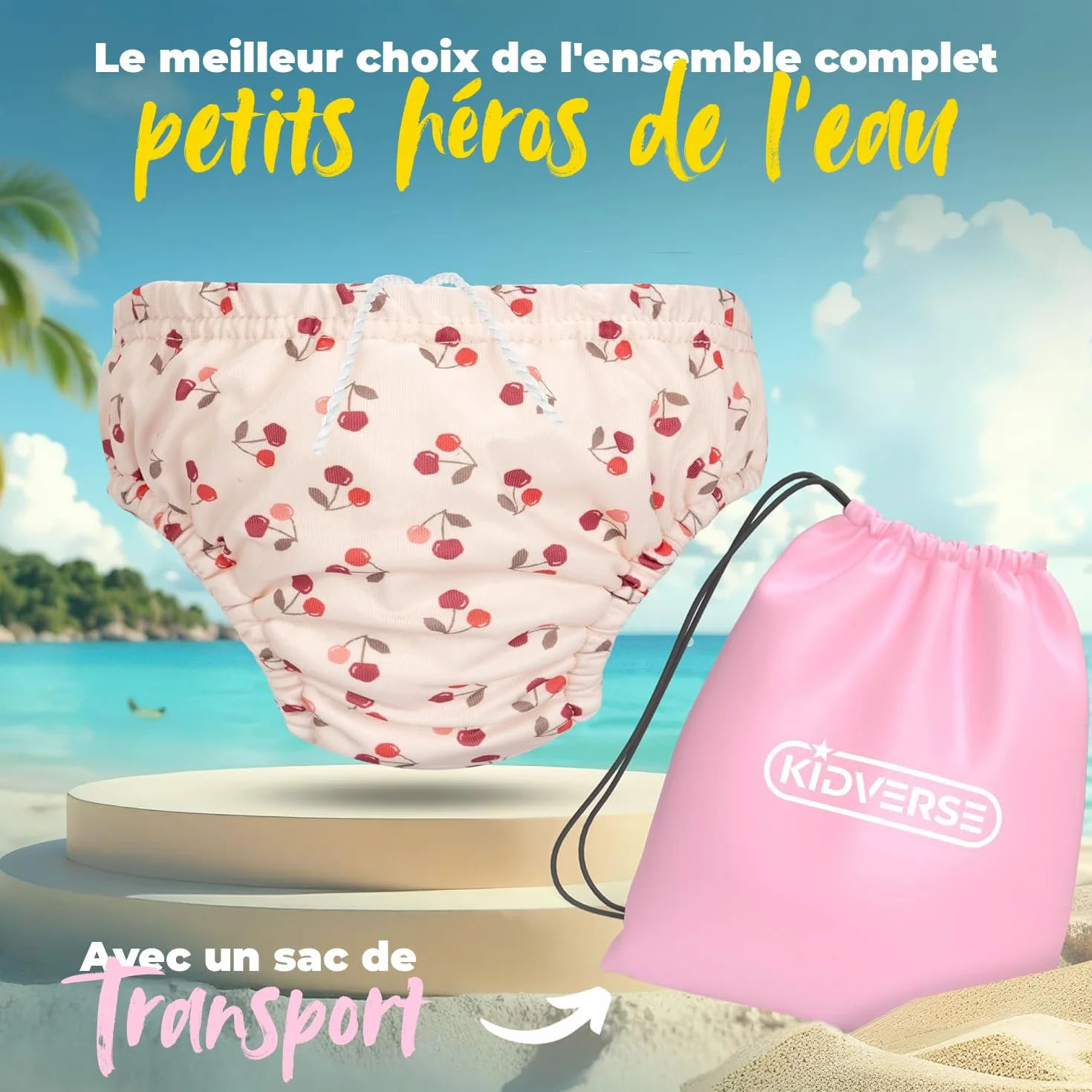 KIDVERSE Couches de bain réutilisables pour bébés 1-2 ans avec sac de transport
