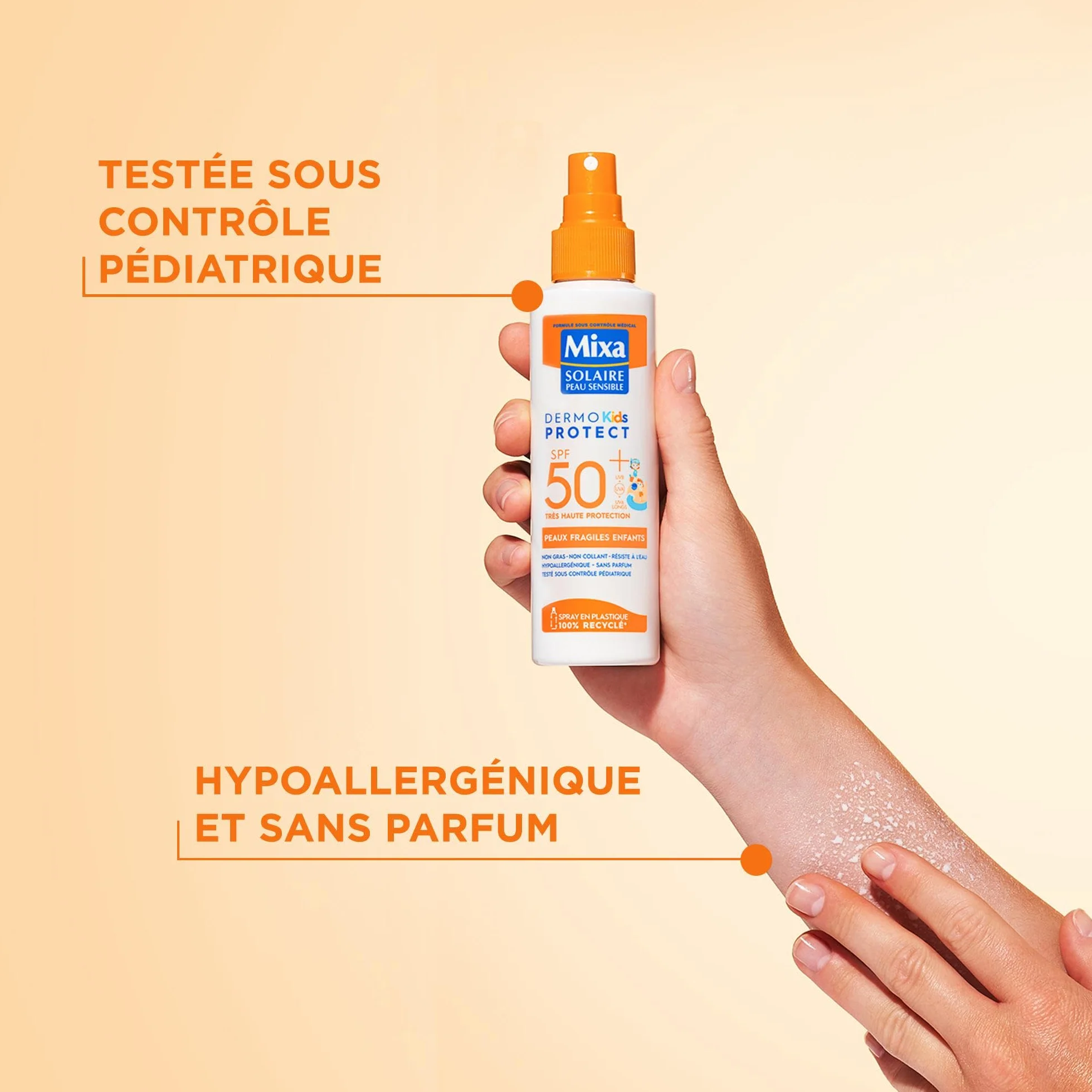 Mixa Solaire Spray Très Haute Protection SPF50+ UVA UVB Peaux Fragiles Enfants Résistant à l'Eau Anti-sable Hypoallergénique Sans Parfum 150ml