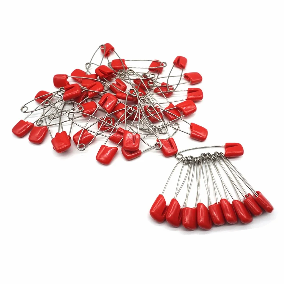 Lot de 50 épingles à nourrice pour vêtements bébé, couches, serviettes (rouge)