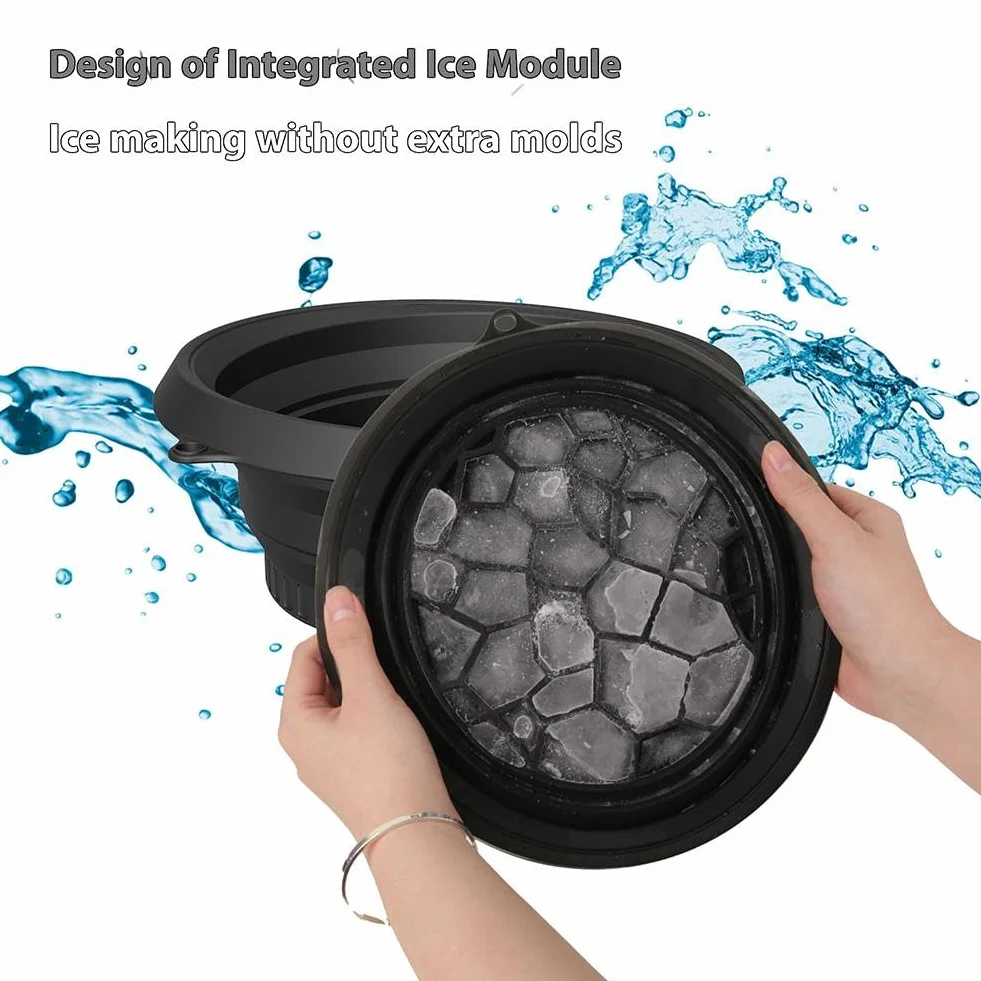 Bol pour le visage en silicone pliable avec bac à glaçons intégré, lavabo à glace portable