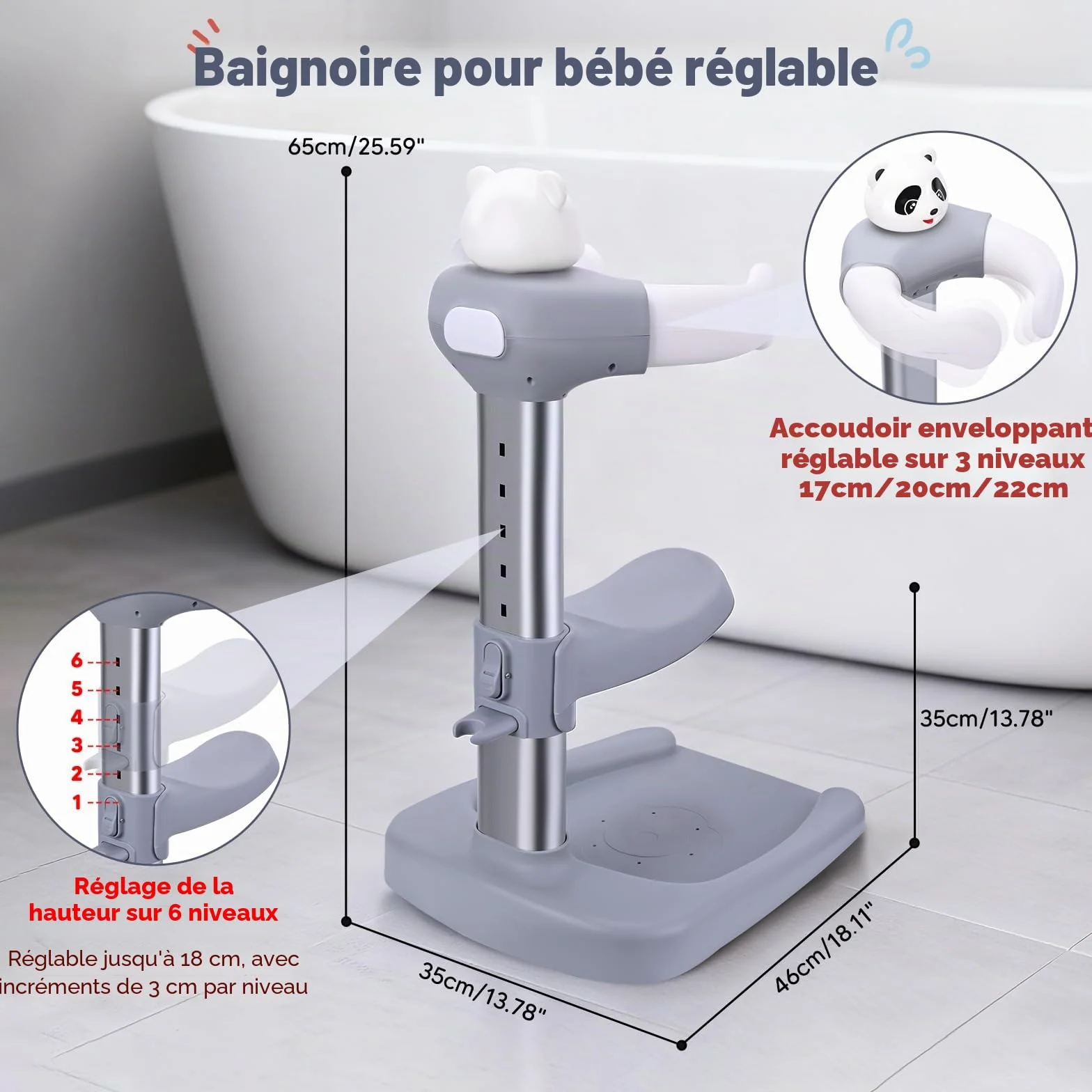 Bebe Debout Support de Bain Bébé Base Antidérapante Anti-pincement Tour Baignoire Réglable