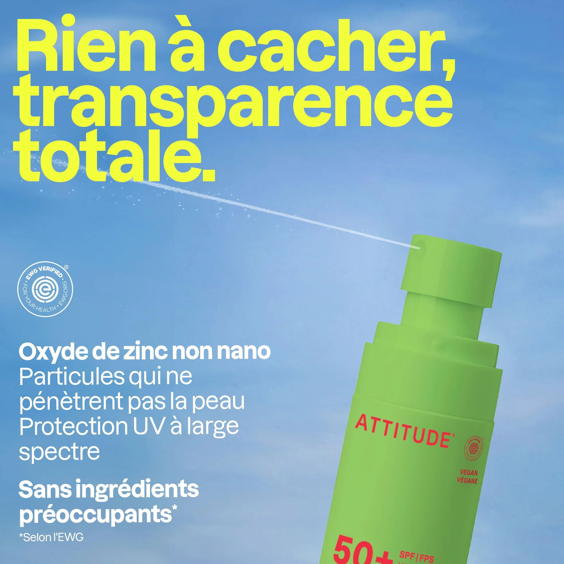ATTITUDE Crème Solaire Enfants SPF 50 Large Spectre Oxyde de Zinc Non Nano Résistant à l'Eau Visage Corps 80 g