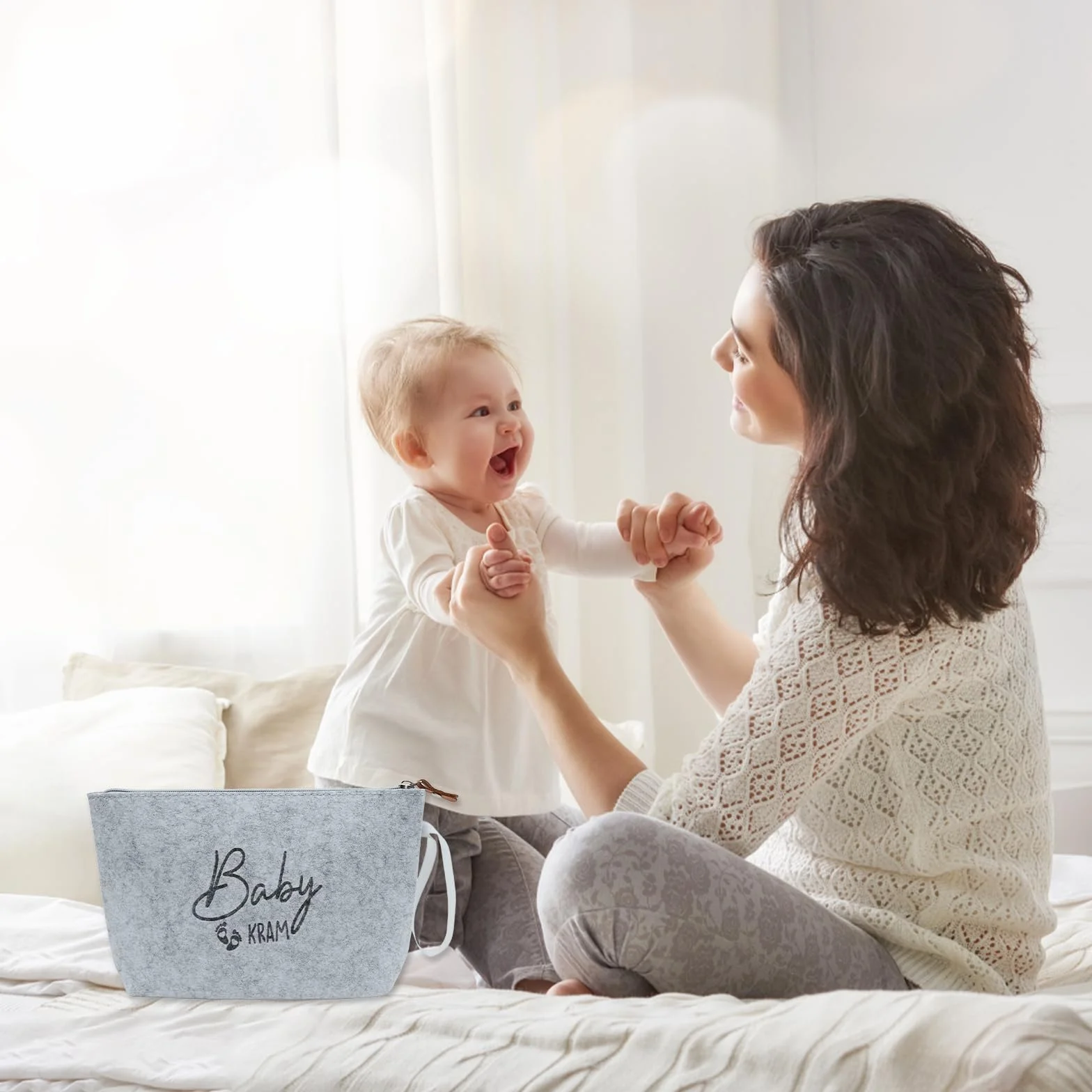 Kosmetiktasche aus Filz mit Reißverschluss Geschenke für Mama zur Geburt 2 Stück gris clair