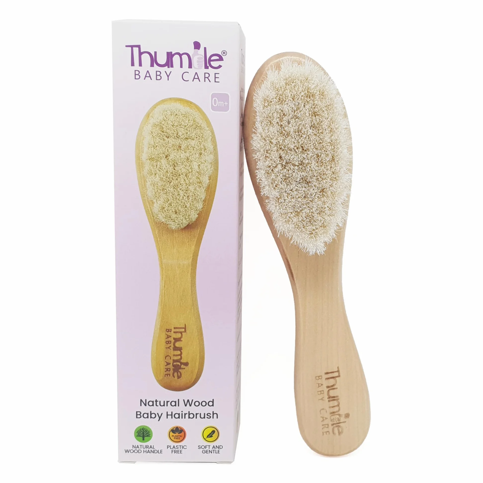Brosse à Cheveux Bébé Poils de Chèvre Doux | Brosse Douce pour Nouveau-Né & Croûtes de Lait | En Bois Naturel Sans Plastique | Thumble Baby Care