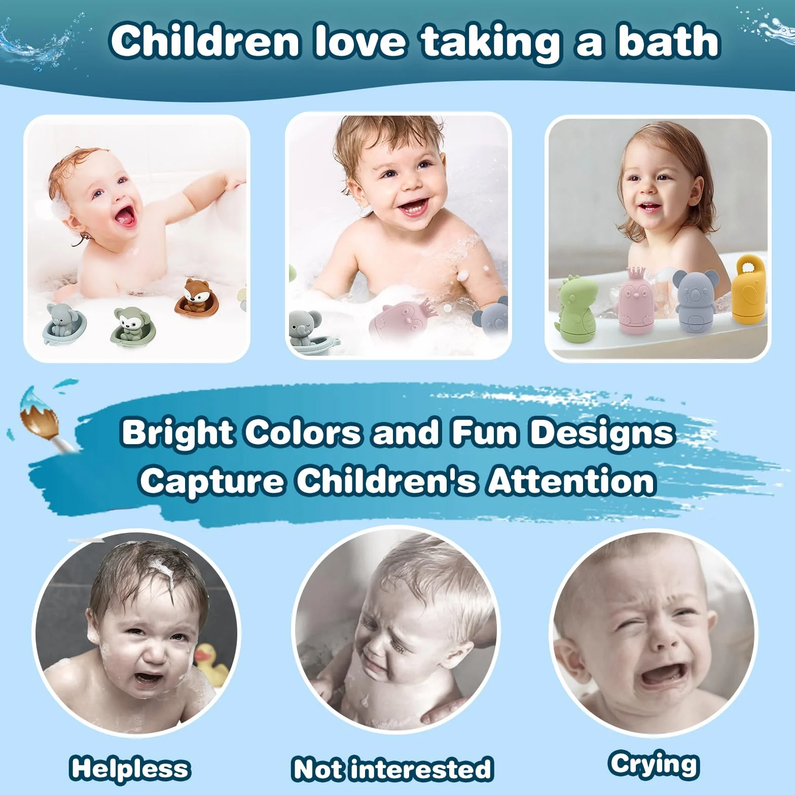 Jouets de Bain Bébé Silicone Lot de 16 Animaux Aspergeurs Empilables 1 2 3 Ans