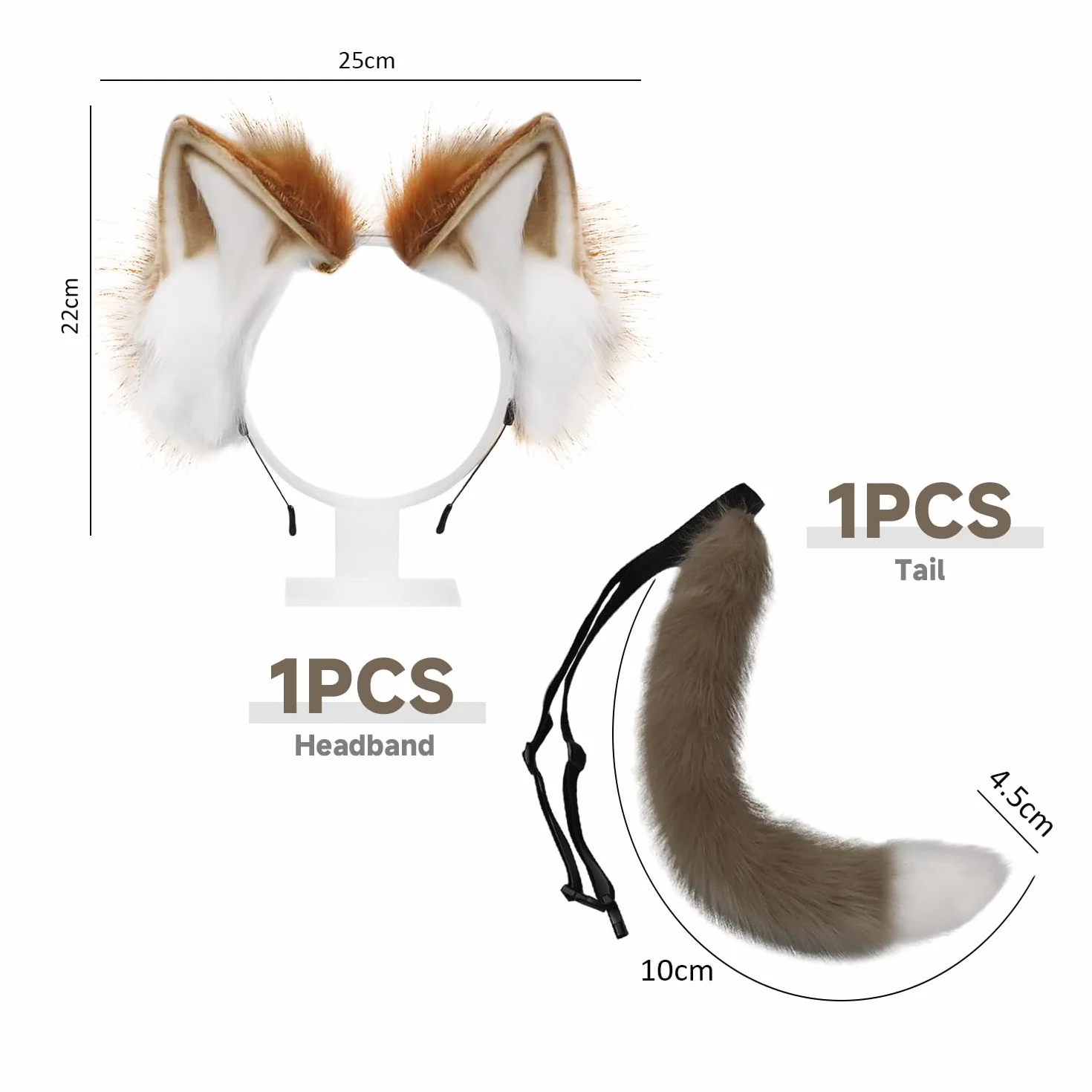 Ensemble de costume de chat avec bandeau d'oreille et queue en peluche
