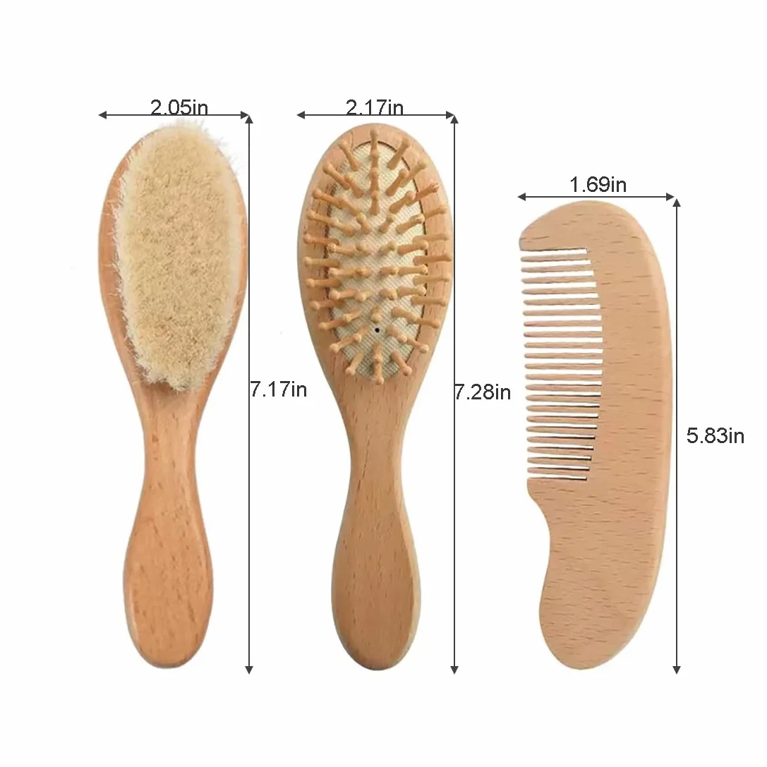 Pandaear Brosse à Cheveux et Peigne pour Nouveau-né Set en Bois Naturel Poils Doux de Chèvre