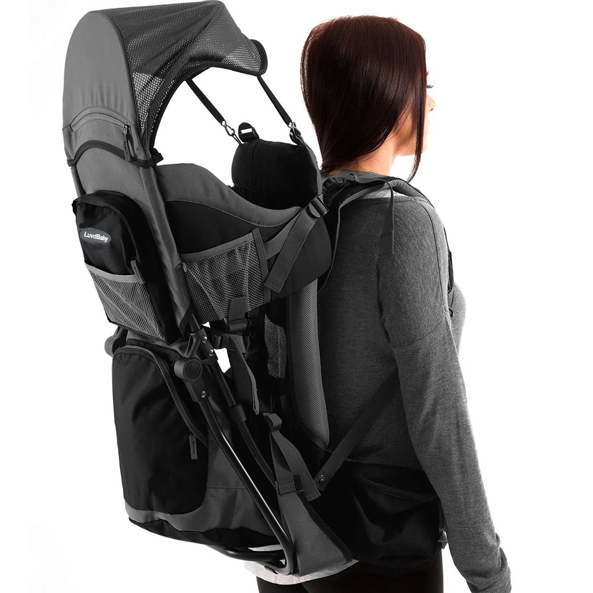 Porte Bebe Randonnée - Sac à Dos Porte Bébé Randonnée - Confortable Porte Bébé Dorsal Randonnée 18 Kg - Porte Bebe Sac a Dos avec Tapis à Langer, Poche Isolante, Capuche de Pluie et de Soleil