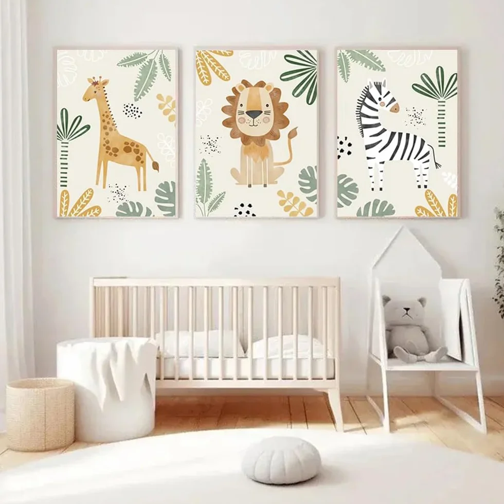 Affiche Animaux de la Forêt 30x40cm Poster Jungle Enfant Safari Girafe Lion Éléphant Tableau Décoration Murale