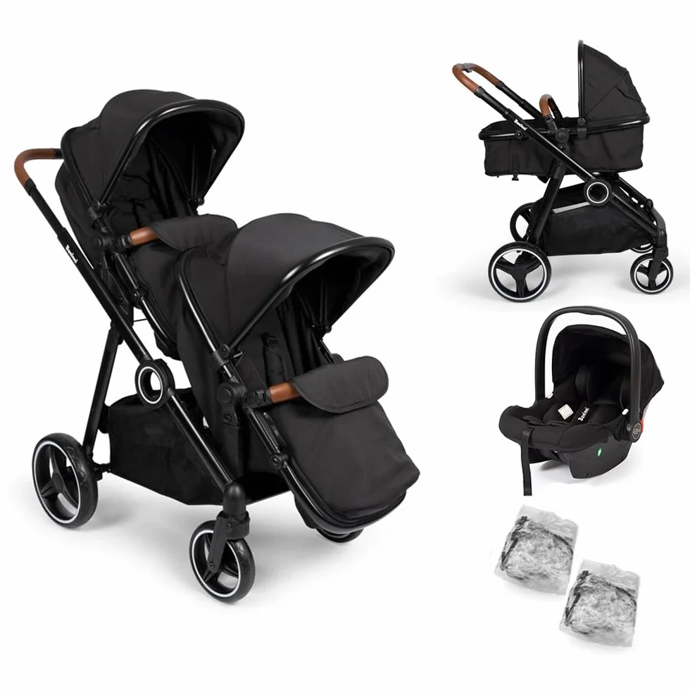 Baninni Poussette Double 4-en-1 avec Siège d’Auto Luiz Noir