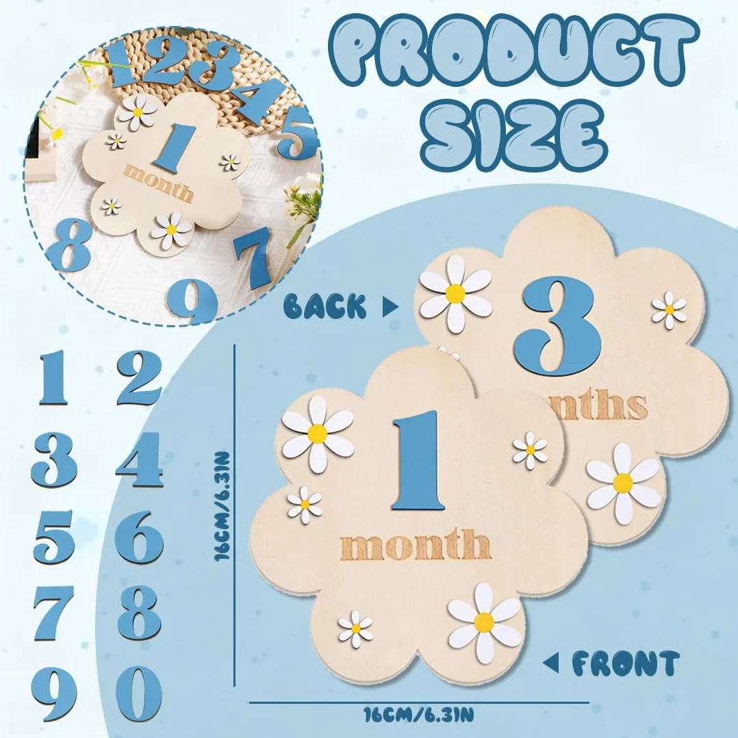 Étapes Bébé en Bois, Cartes Mensuelles Floral, Accessoires Photo 0-12 Mois, Enregistrement Croissance