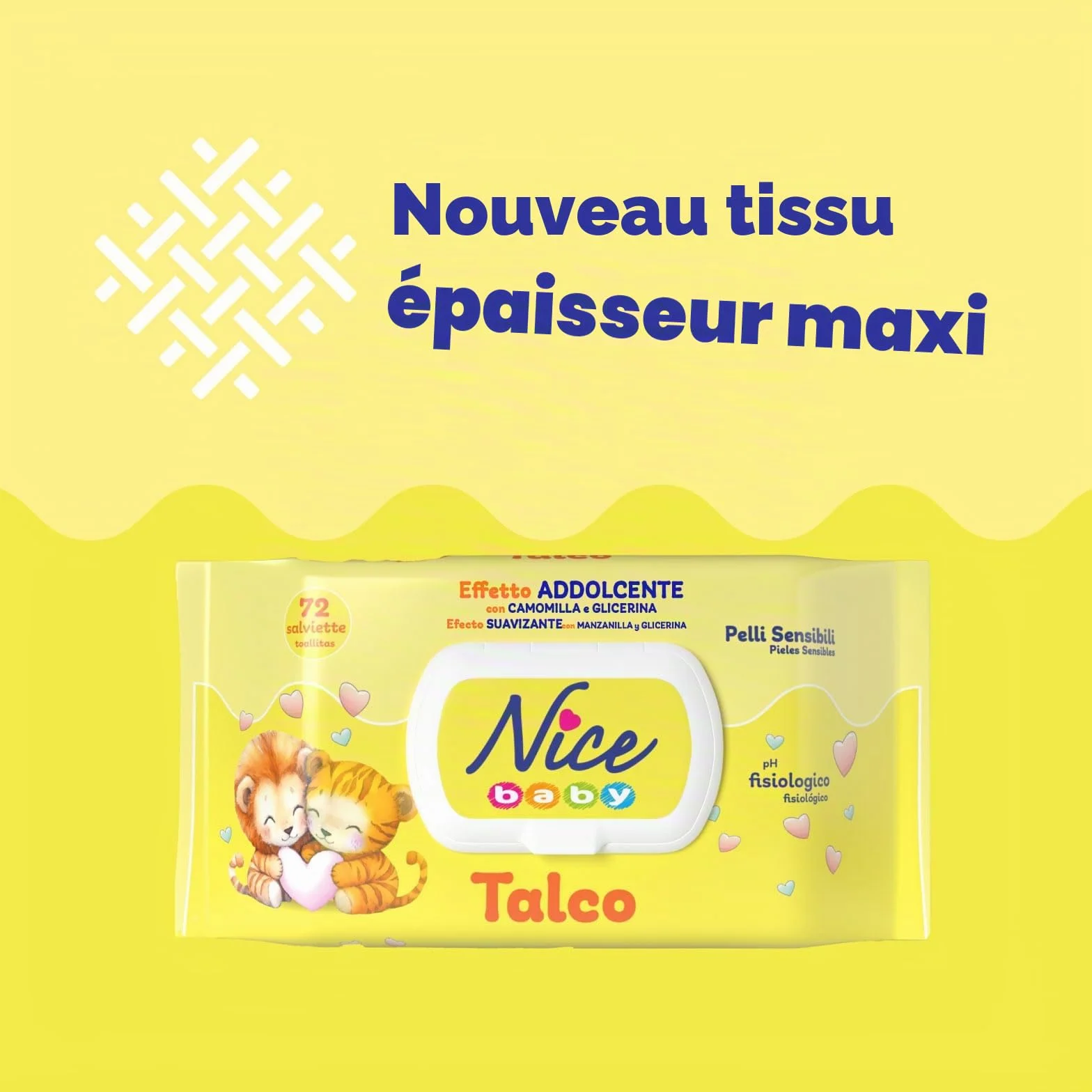 Nice Lingettes nettoyantes bébé camomille glycérine 72 pièces testé dermatologiquement