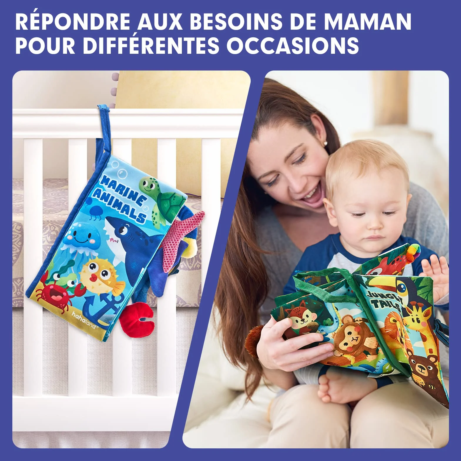 hahaland Livre Tissu Bébé 0-3-6 Mois Jouet Poussette 8-9 Mois Set Doux Froissé Cadeau Naissance Fille Garçon 2PCS