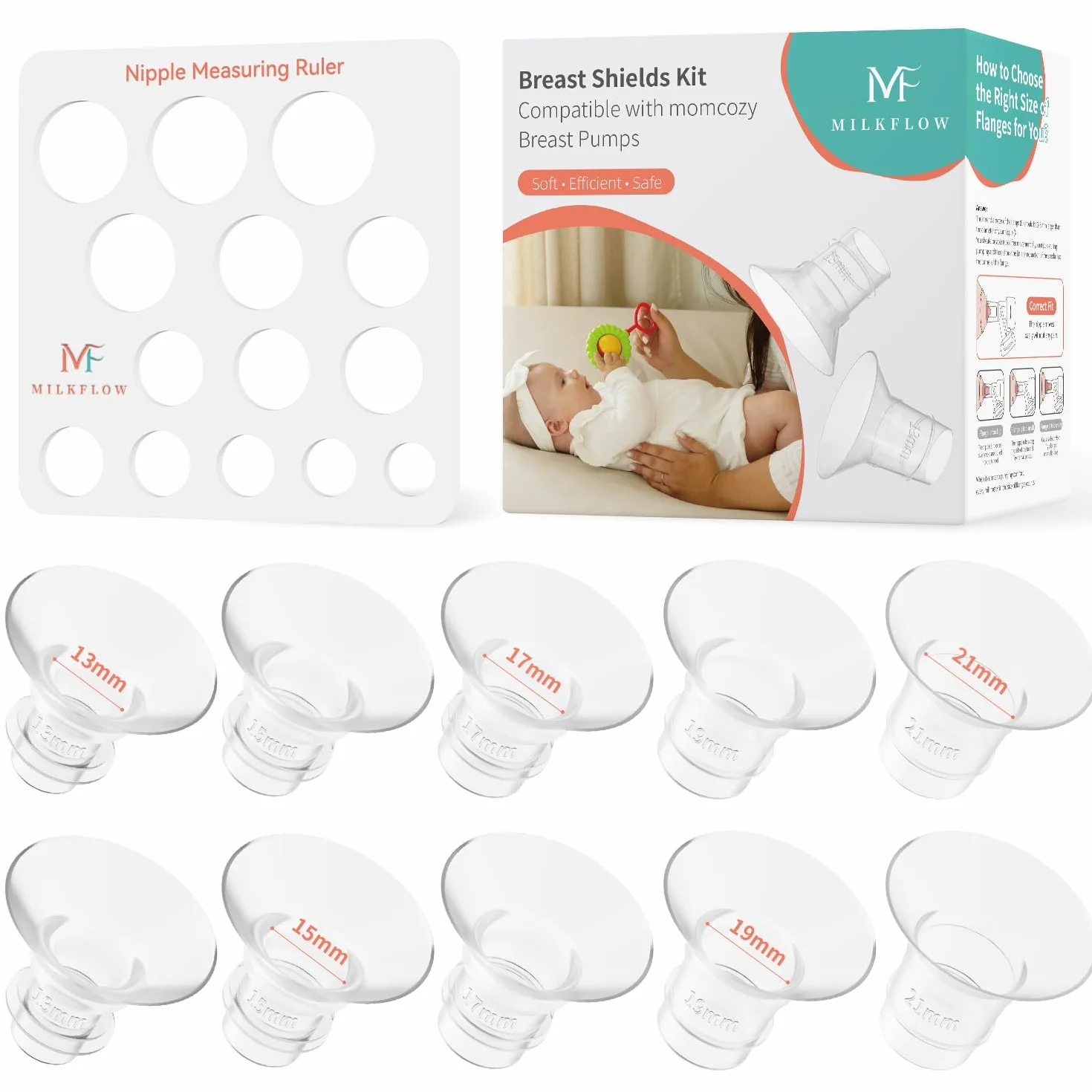 Lot de 10 réducteurs d'embout pour tire-lait 13-21mm compatibles Momcozy M5/S9Pro/S12Pro, Medela, KISSBOBO K5/K6