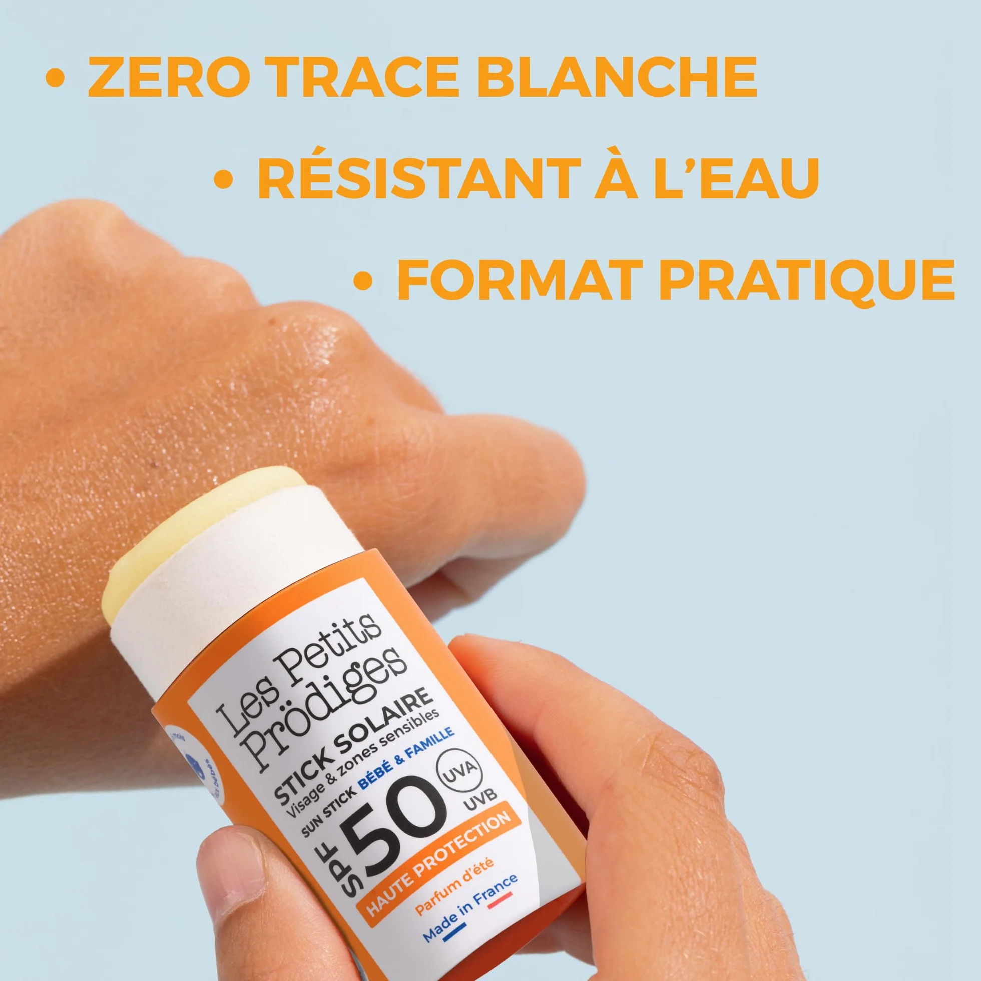 LES PETITS PRODIGES Stick Solaire Visage SPF 50 Ski Très Haute Protection UVA UVB Hydratant Apaisant Tube carton recyclable Éco-conçu Vegan Fabriqué France 15g