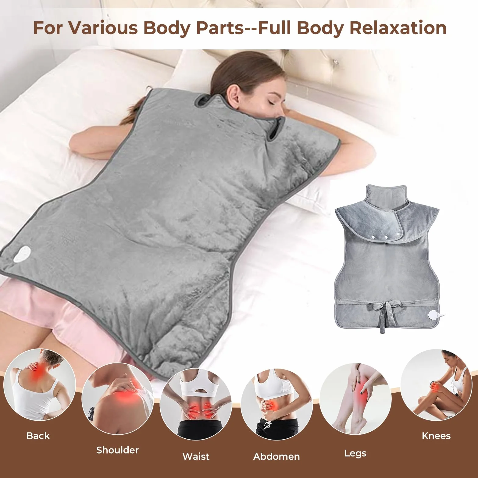 Souvik Coussin Chauffant Dos Électrique Épaule Taille Nuque 6 Modes 4 Minuteries Lavable Machine