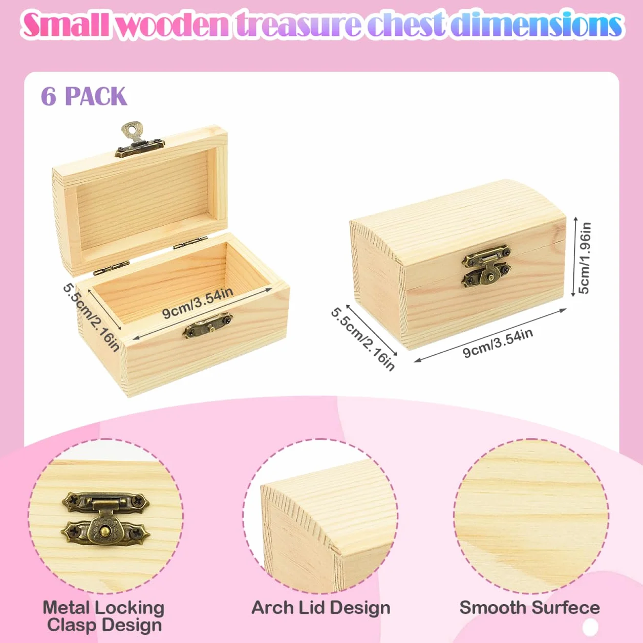 Petite Boite en Bois - 6 Mini Coffres au Trésor Non Finis avec Couvercles, Boite Decorative pour Peinture 9 x 5,5 x 5 cm