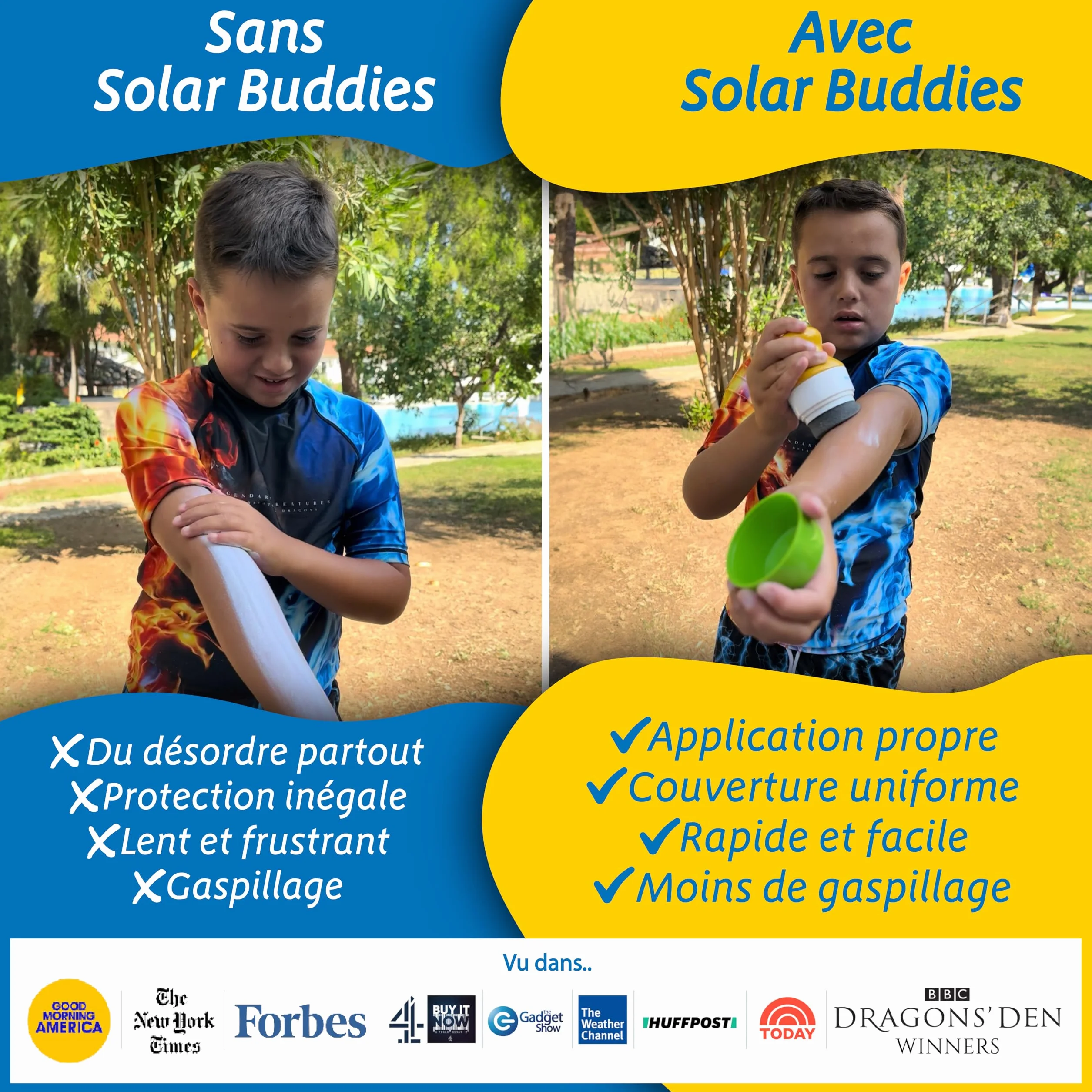 Solar Buddies Applicateur de crème solaire rechargeable à bille avec éponge 100 ml