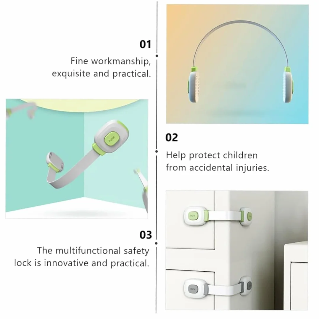 Bloque Porte Bébé Lot de 10, Sécurité Placard Enfant Adhésif Fort, Protection Bebe pour Armoires Tiroirs sans Perçage (Gris et Vert)