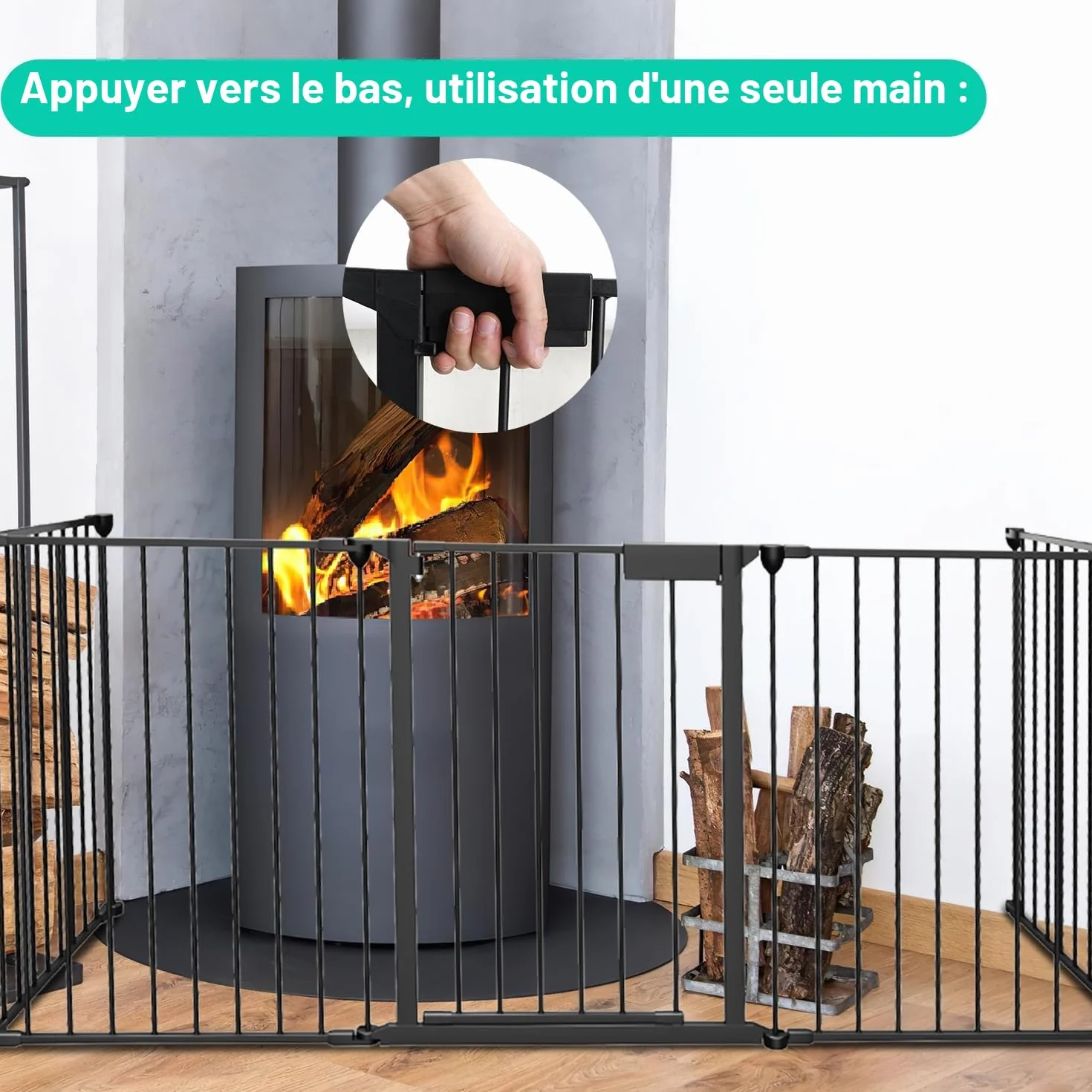 Barrière de Protection de Cheminée Métal 310 cm Pliable 5 Pièces avec Serrure Porte Noir