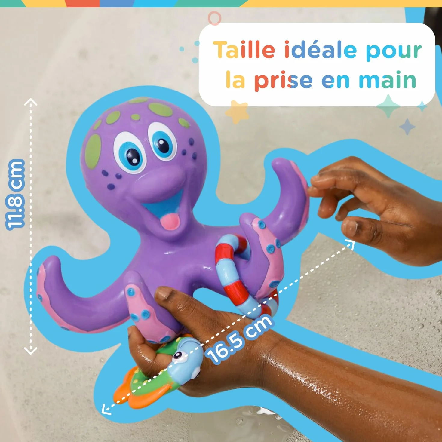 Nuby Jouet de Bain Pieuvre Interactive Flottante avec Anneaux de Bain Violet 18 Mois+