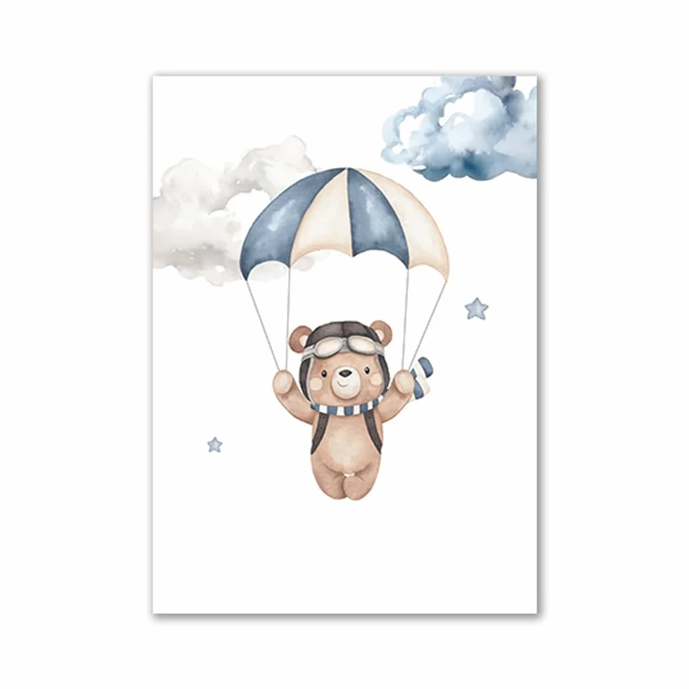 Affiche Chambre Bébé Nounours 30x40cm Poster Bleu Enfant Tableau Personnalisé Prénom Garçon Toile Décoration Ourson