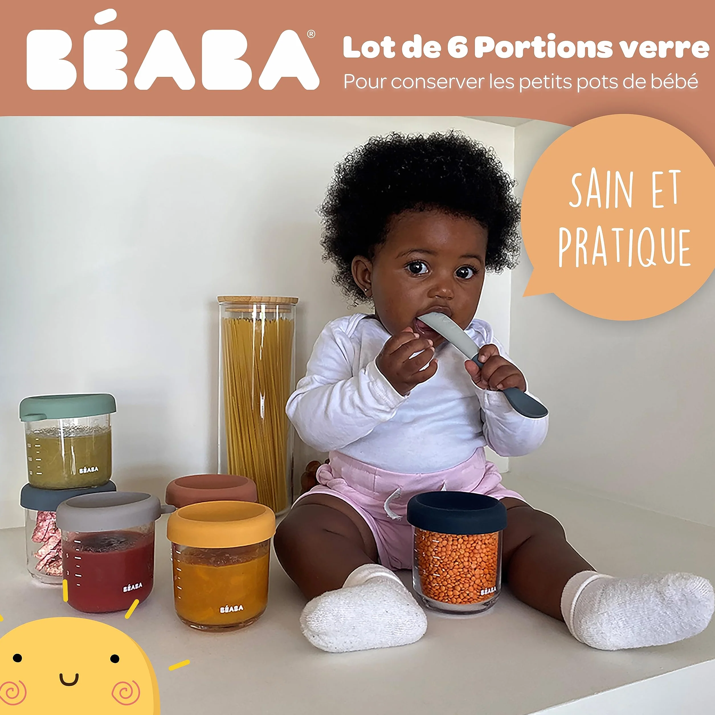 BÉABA Coffret 6 Portions Verre Conservation Repas Bébé 250 ml Sunrise