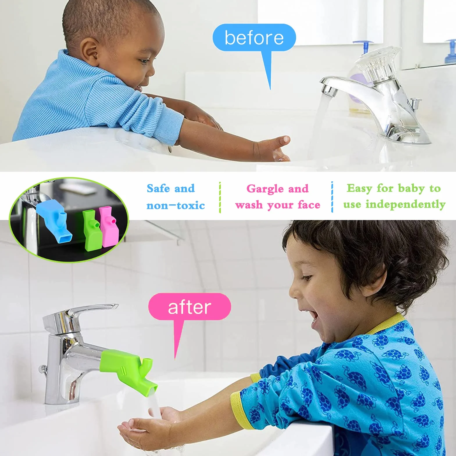 Extension Robinet Enfant, Prolongateur Bébé, Rallonges Silicone Qualité Alimentaire Salle Bain Cuisine