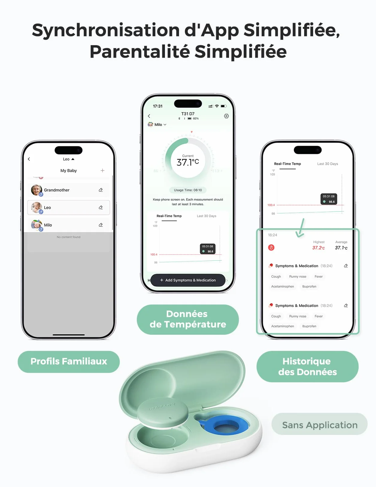 Momcozy Thermomètre Numérique Portable pour Bébé, Qualité Médicale, Bluetooth, Vert
