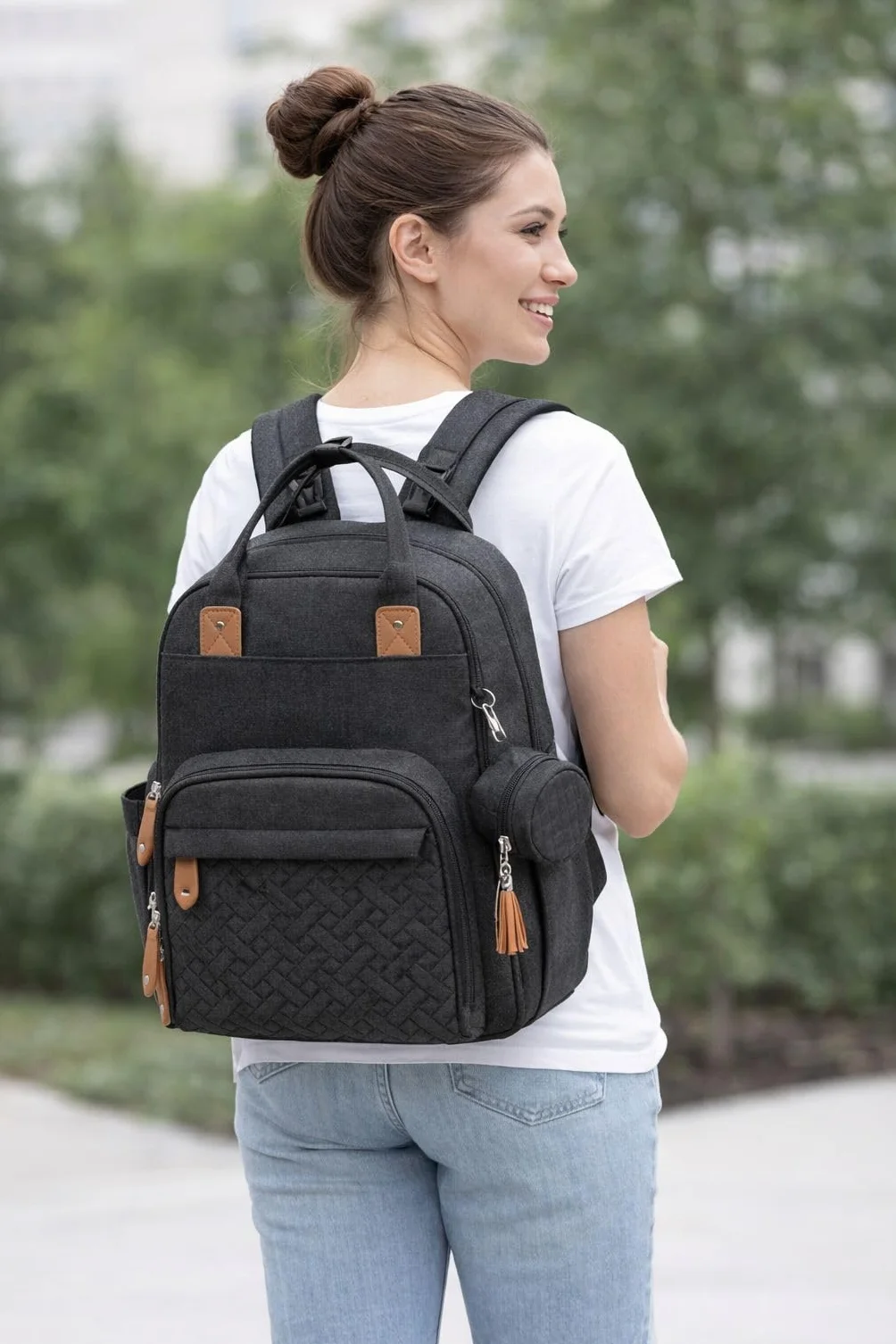 Sac à langer bébé 18 poches grande capacité avec tapis à langer isotherme porte-sucette Noir