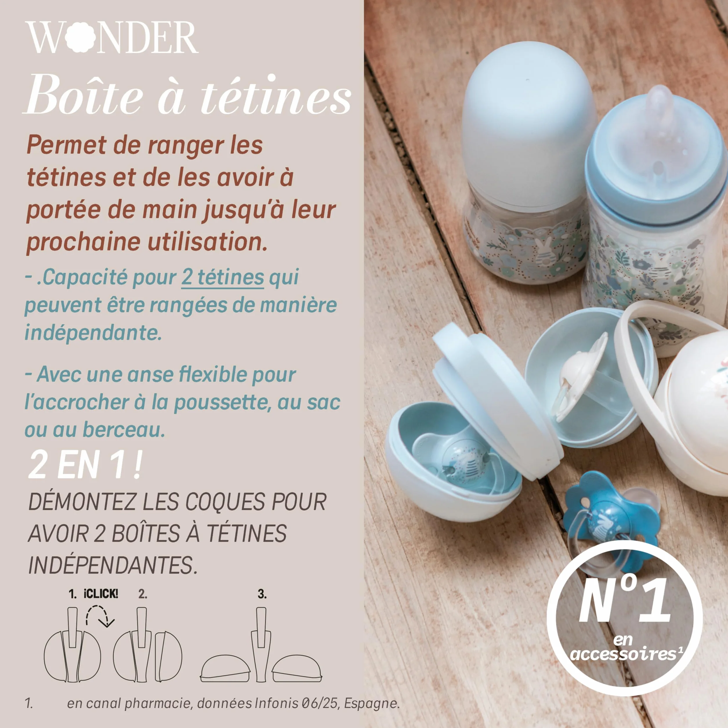 Suavinex Boîte à Tétine Duo pour 2 Sucettes Pochette Double Étui Hygiénique Bébés +0 Mois Wonderland Floral Beige