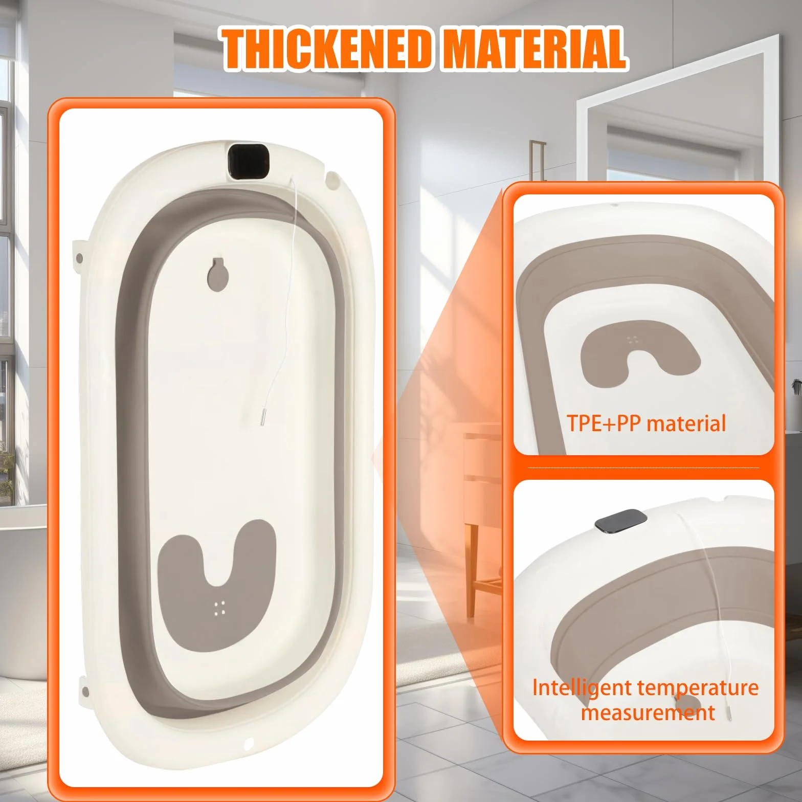 Baignoire Enfants Pliable XXL avec Transat de Bain et Thermomètre Intégré Baignoire Sur Pied Cadeau Naissance