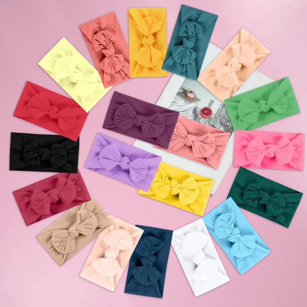 Lot de 20 bandeaux pour bébé fille avec nœuds pour cheveux nouveau-né