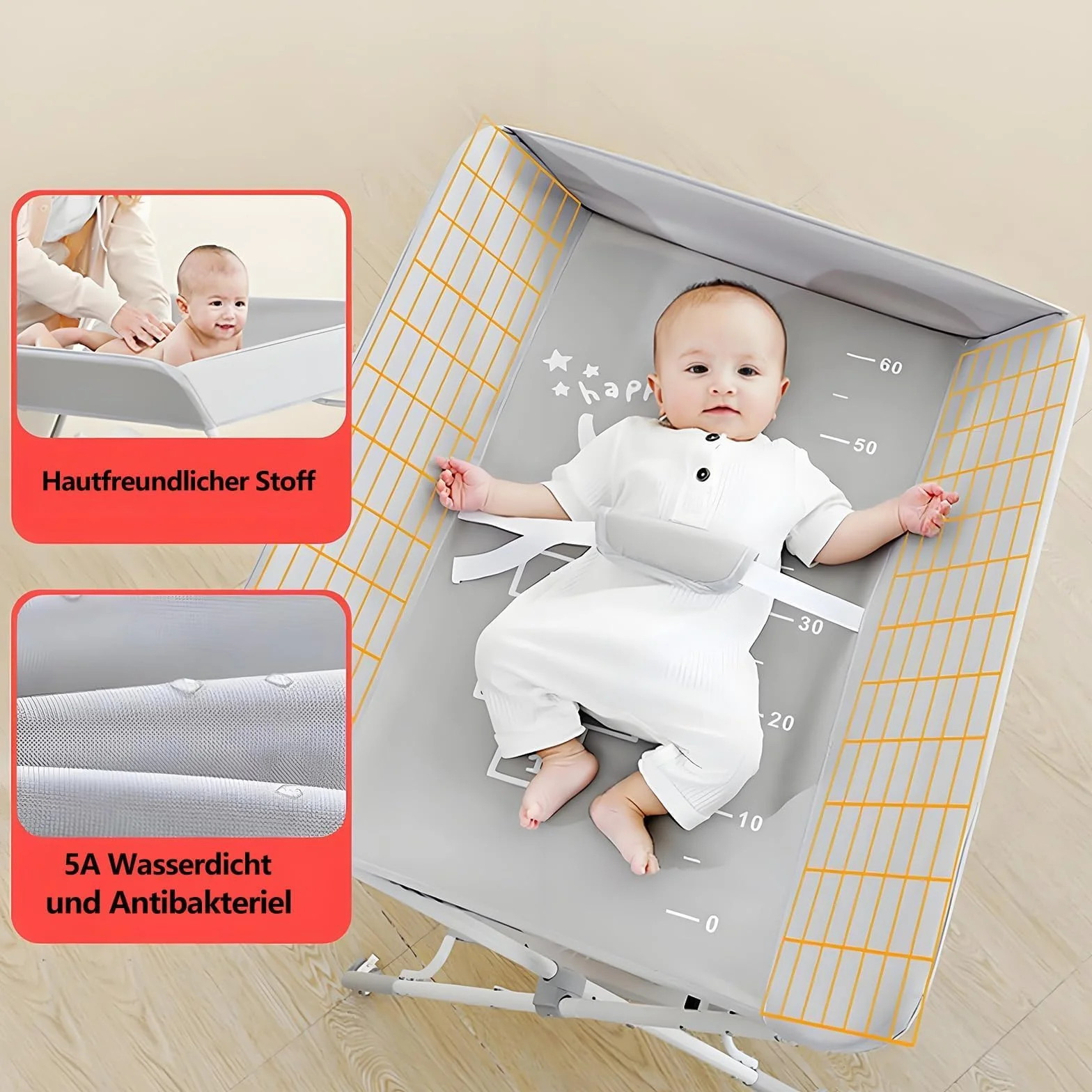 Table à Langer Bébé Pliable 60x80x103 cm Gris - Plan à Langer Portable avec Panier, Sécurité, Support 25 kg